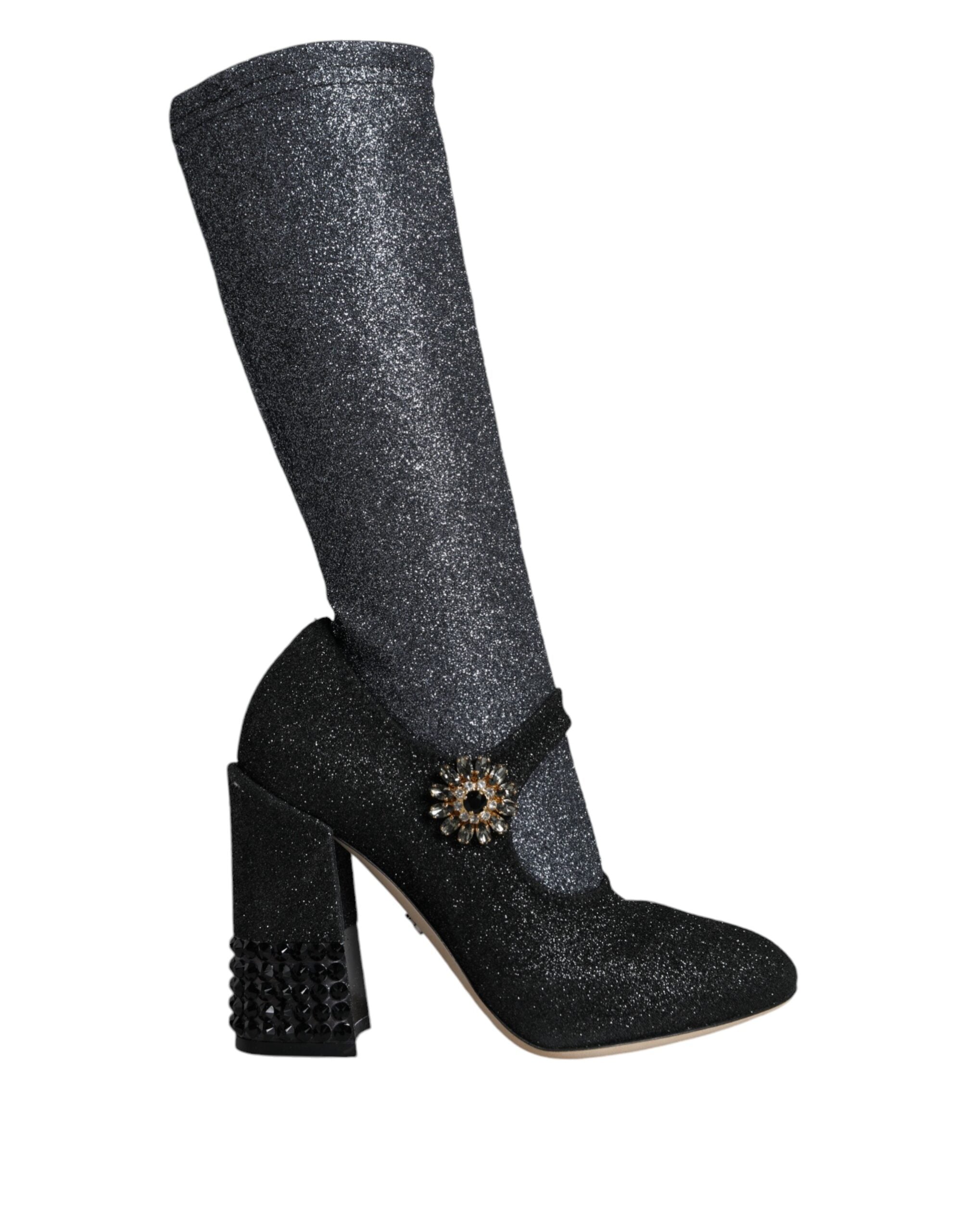 Dolce &amp; Gabbana – Mary Janes-Stiefeletten mit Kristallen in Schwarz
