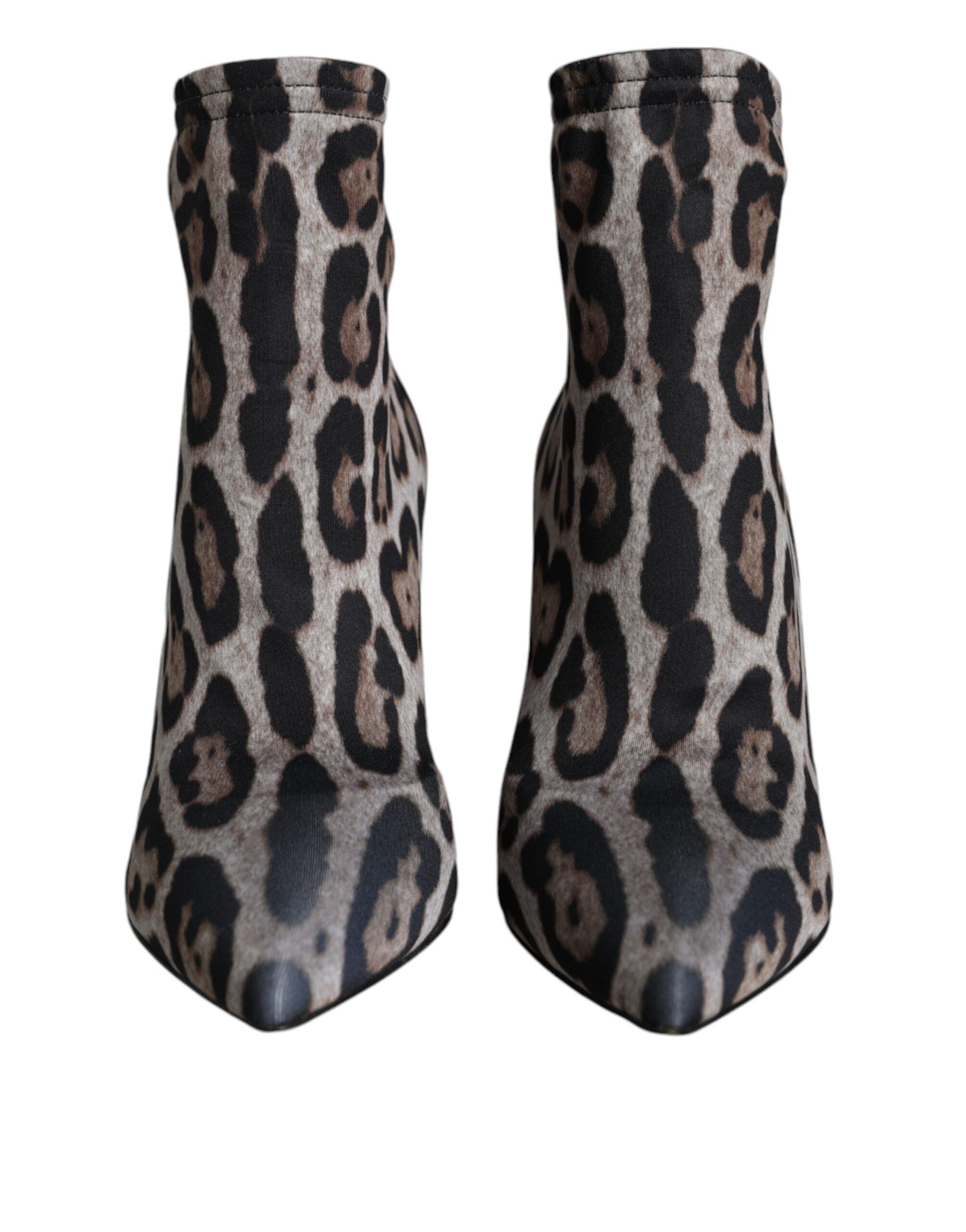 Dolce &amp; Gabbana Grau Leopard Stretch Heels Stiefeletten Schuhe