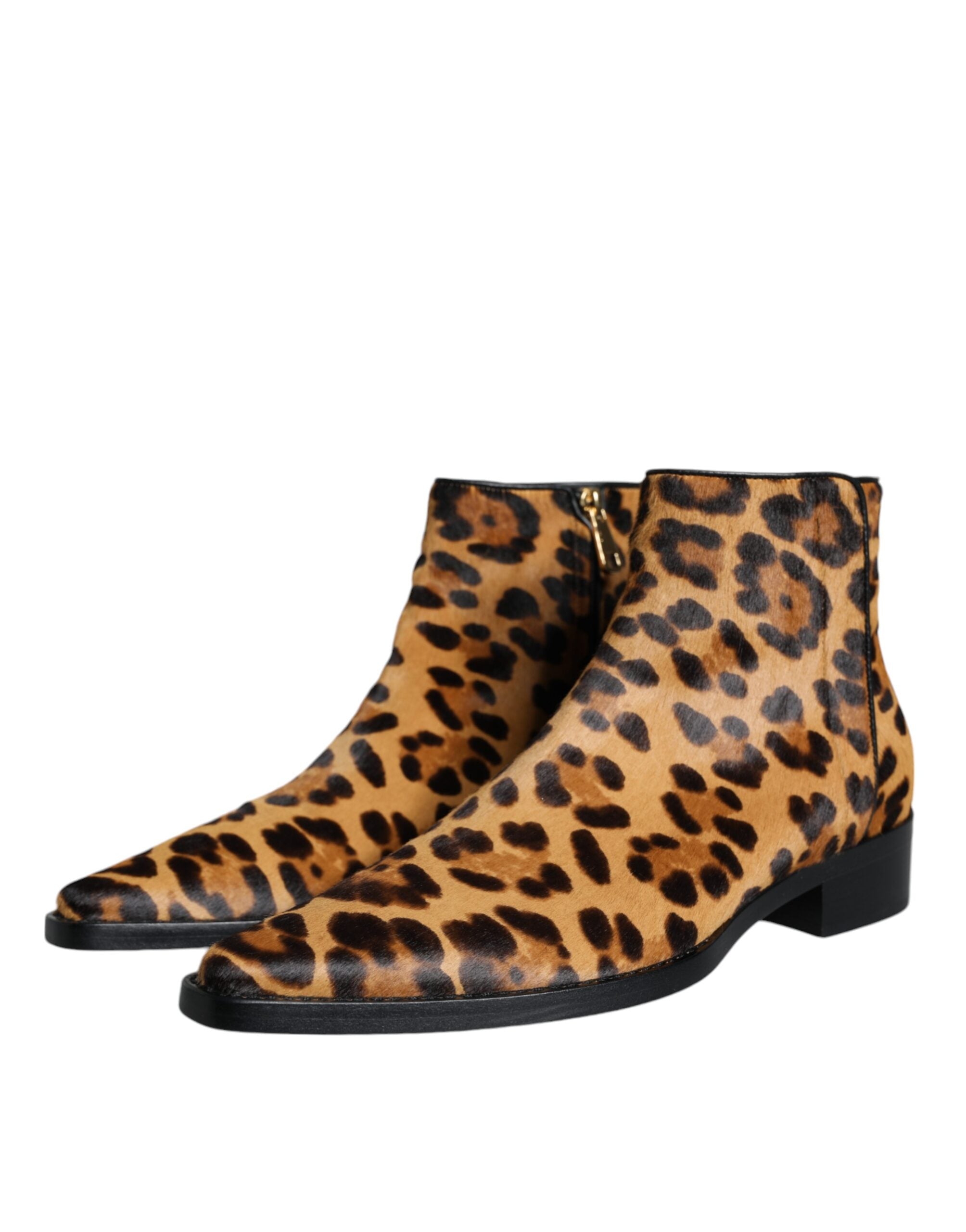 Ghete Dolce &amp; Gabbana maro cu blană de vițel și leopard
