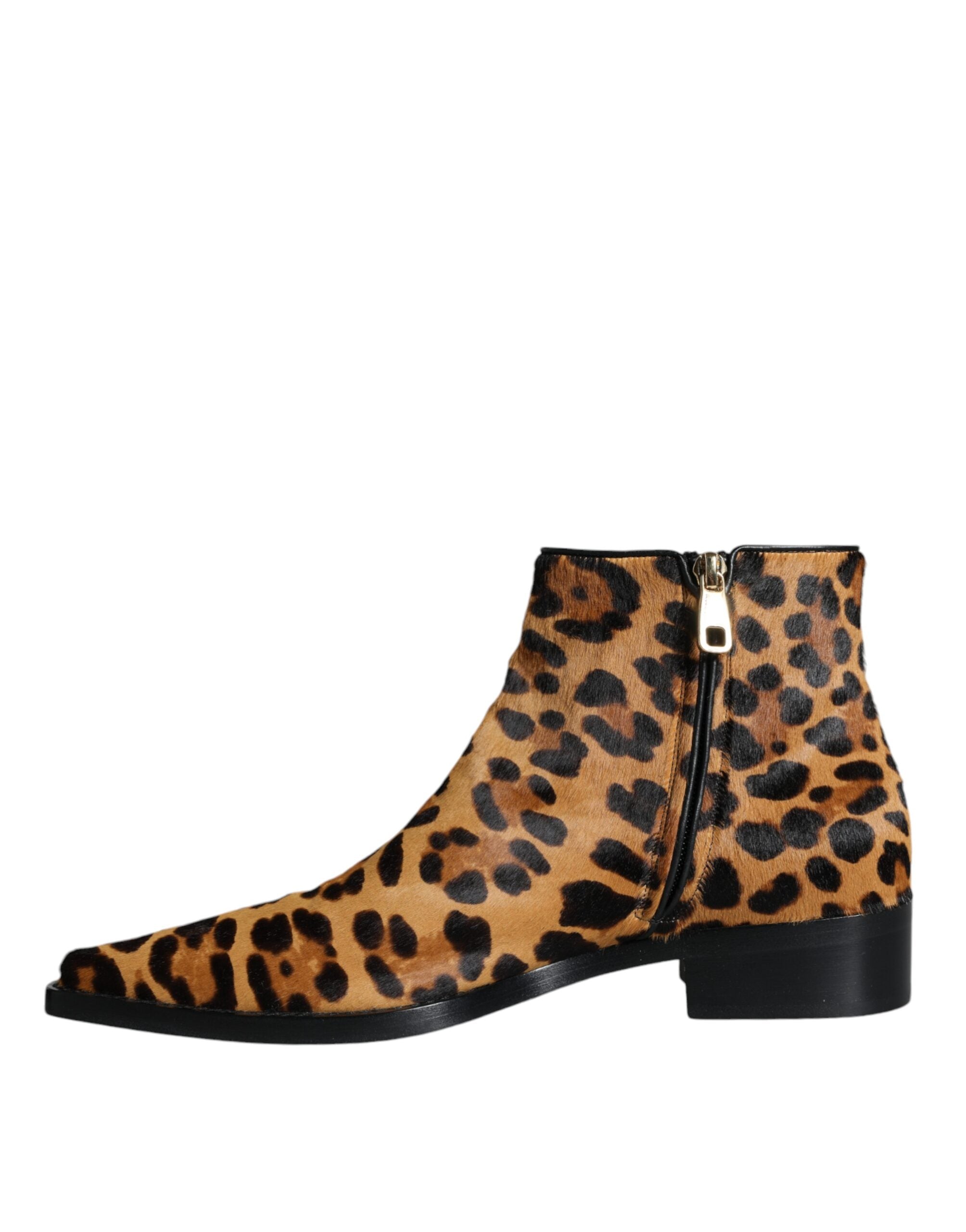 Ghete Dolce &amp; Gabbana maro cu blană de vițel și leopard
