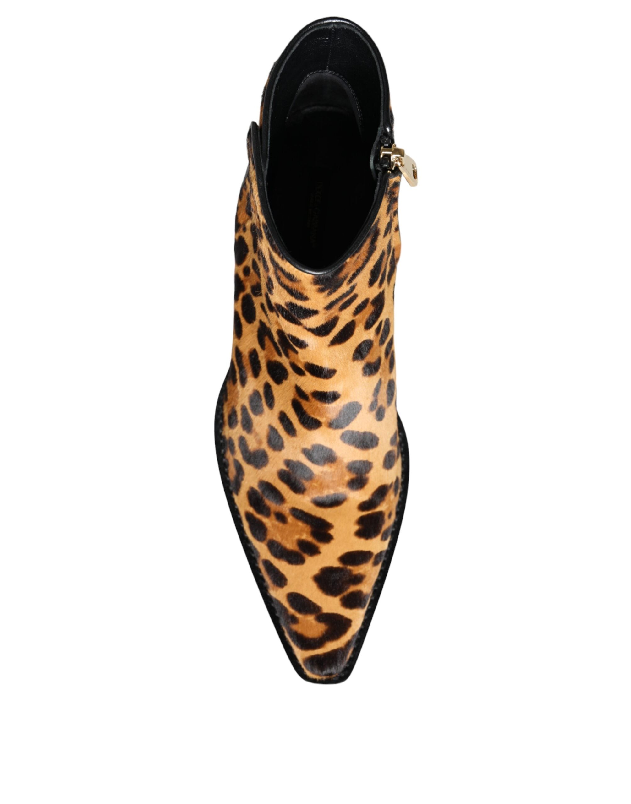 Ghete Dolce &amp; Gabbana maro cu blană de vițel și leopard