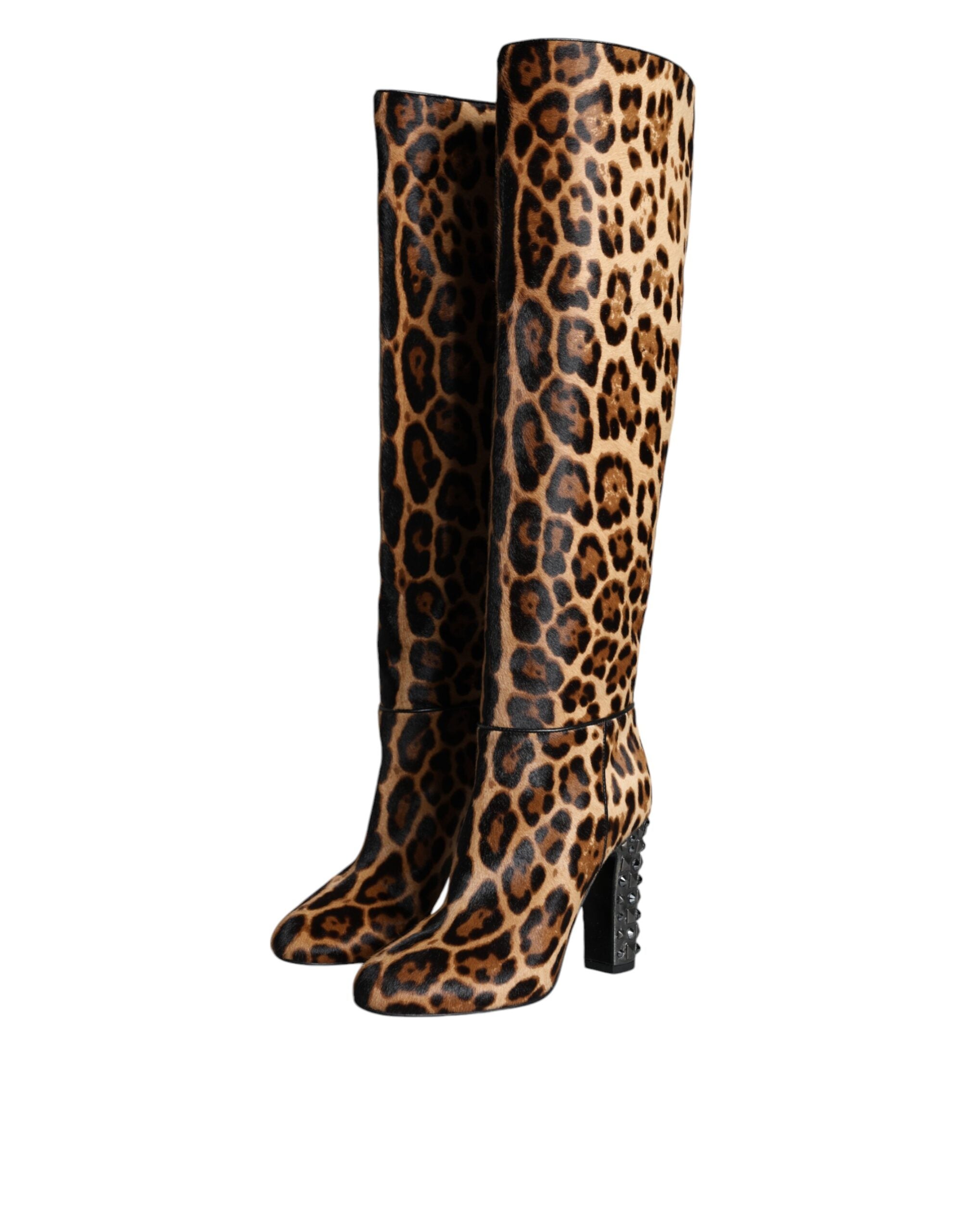 Cizme până la genunchi Dolce &amp; Gabbana bej și negre cu imprimeu leopard