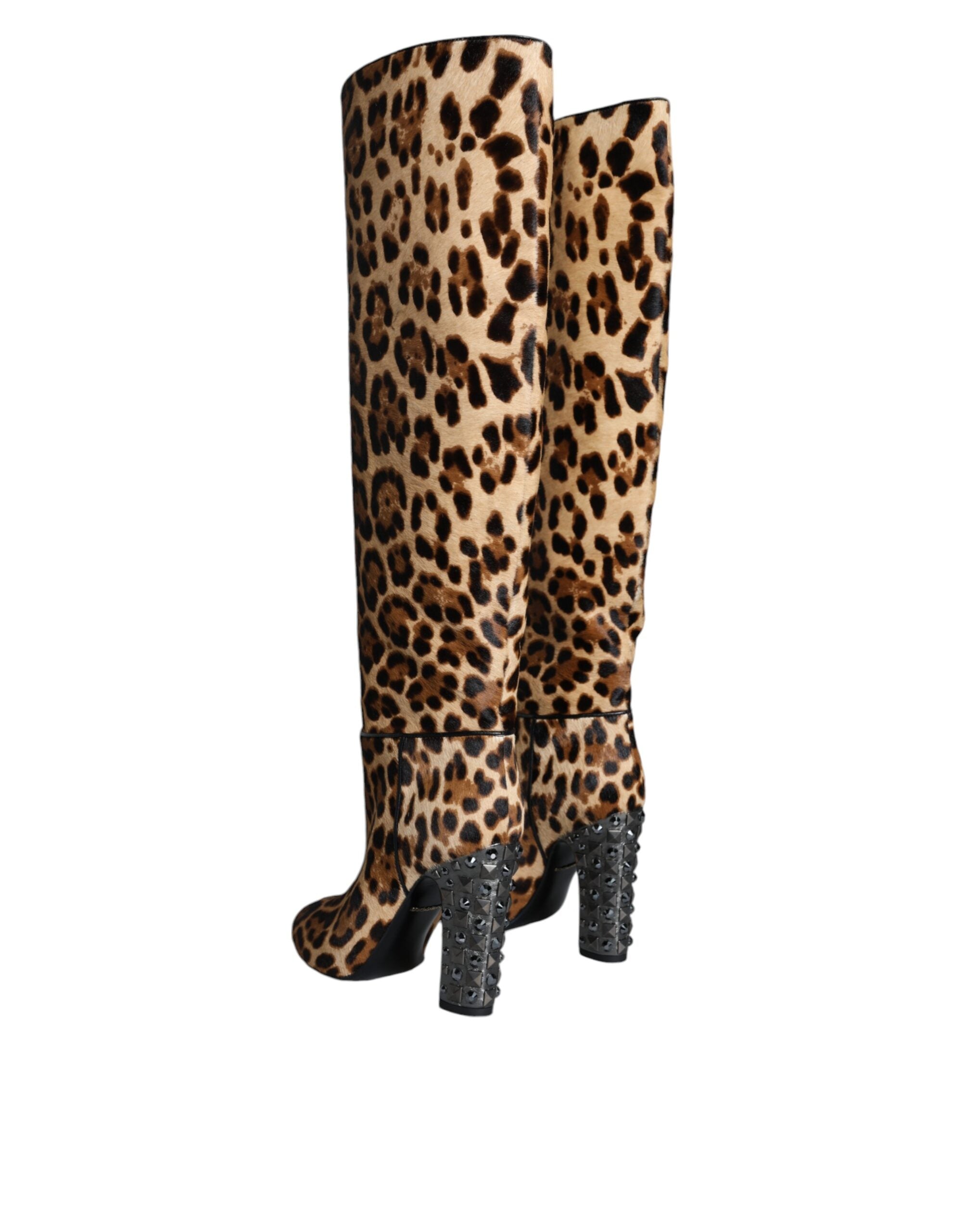 Cizme până la genunchi Dolce &amp; Gabbana bej și negre cu imprimeu leopard