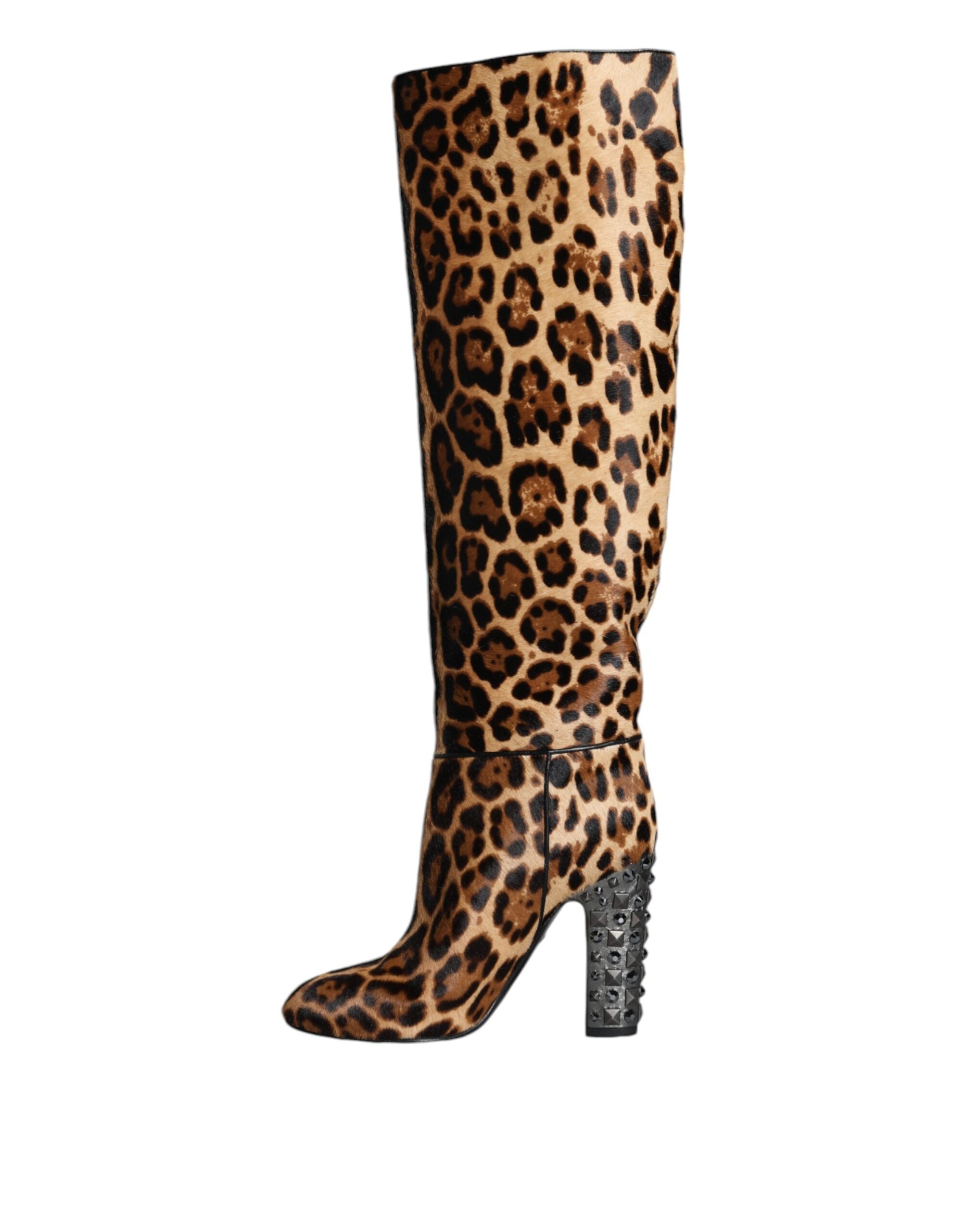 Cizme până la genunchi Dolce &amp; Gabbana bej și negre cu imprimeu leopard