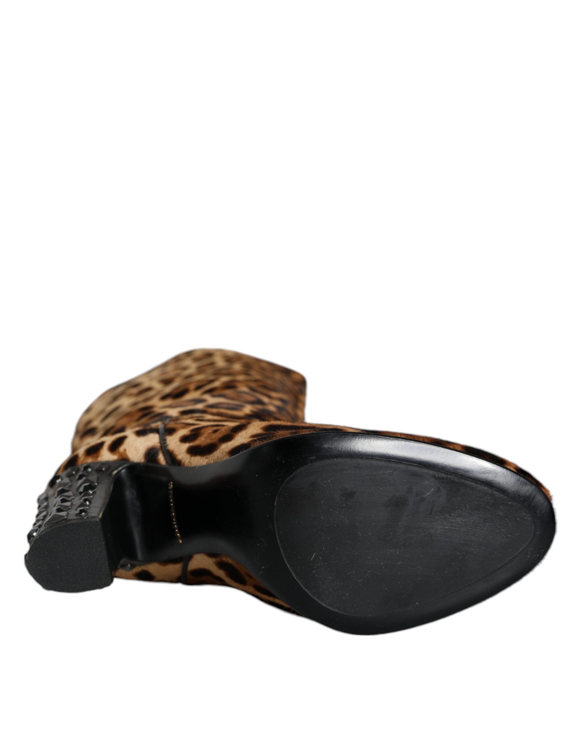 Cizme până la genunchi Dolce &amp; Gabbana bej și negre cu imprimeu leopard