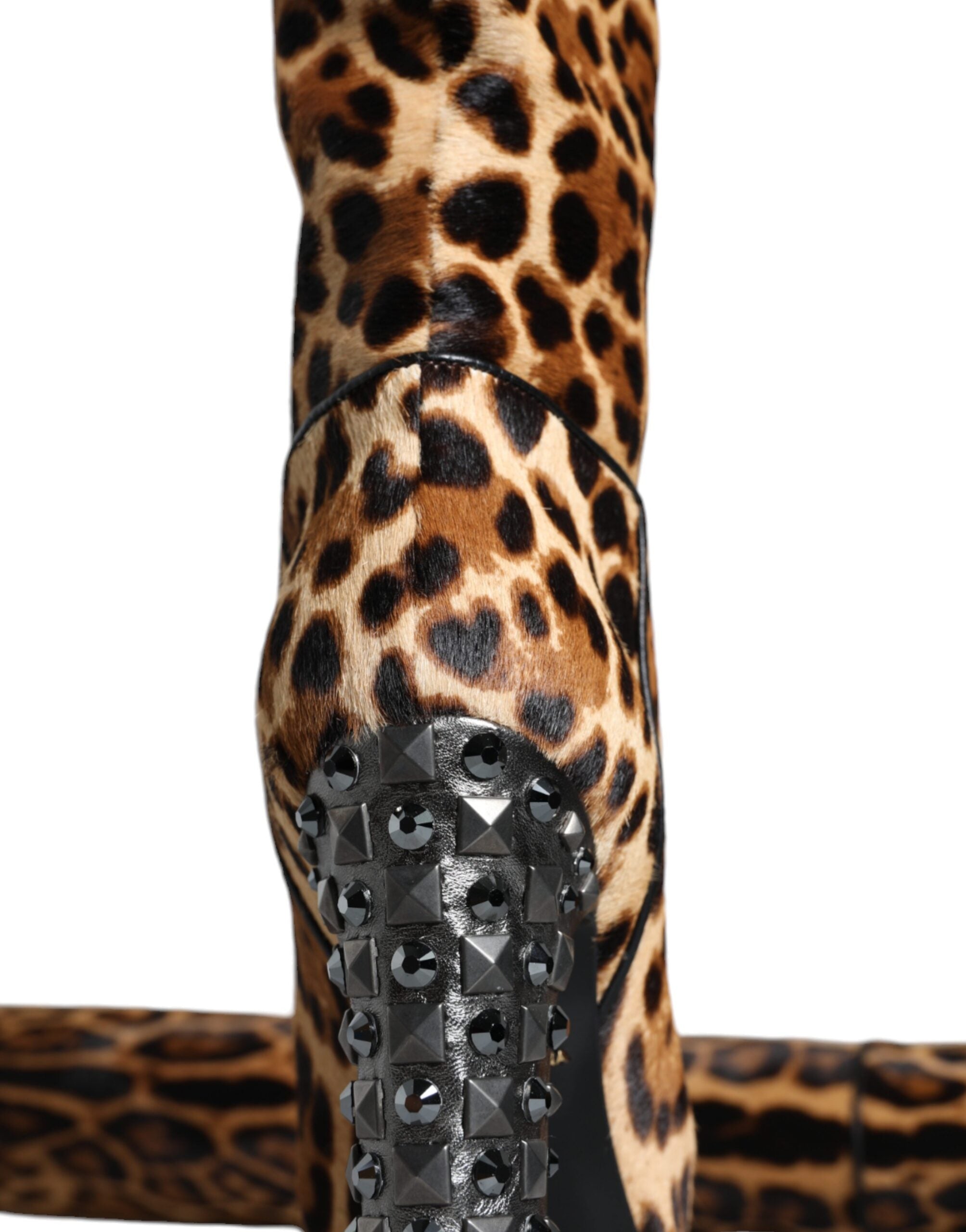 Cizme până la genunchi Dolce &amp; Gabbana bej și negre cu imprimeu leopard