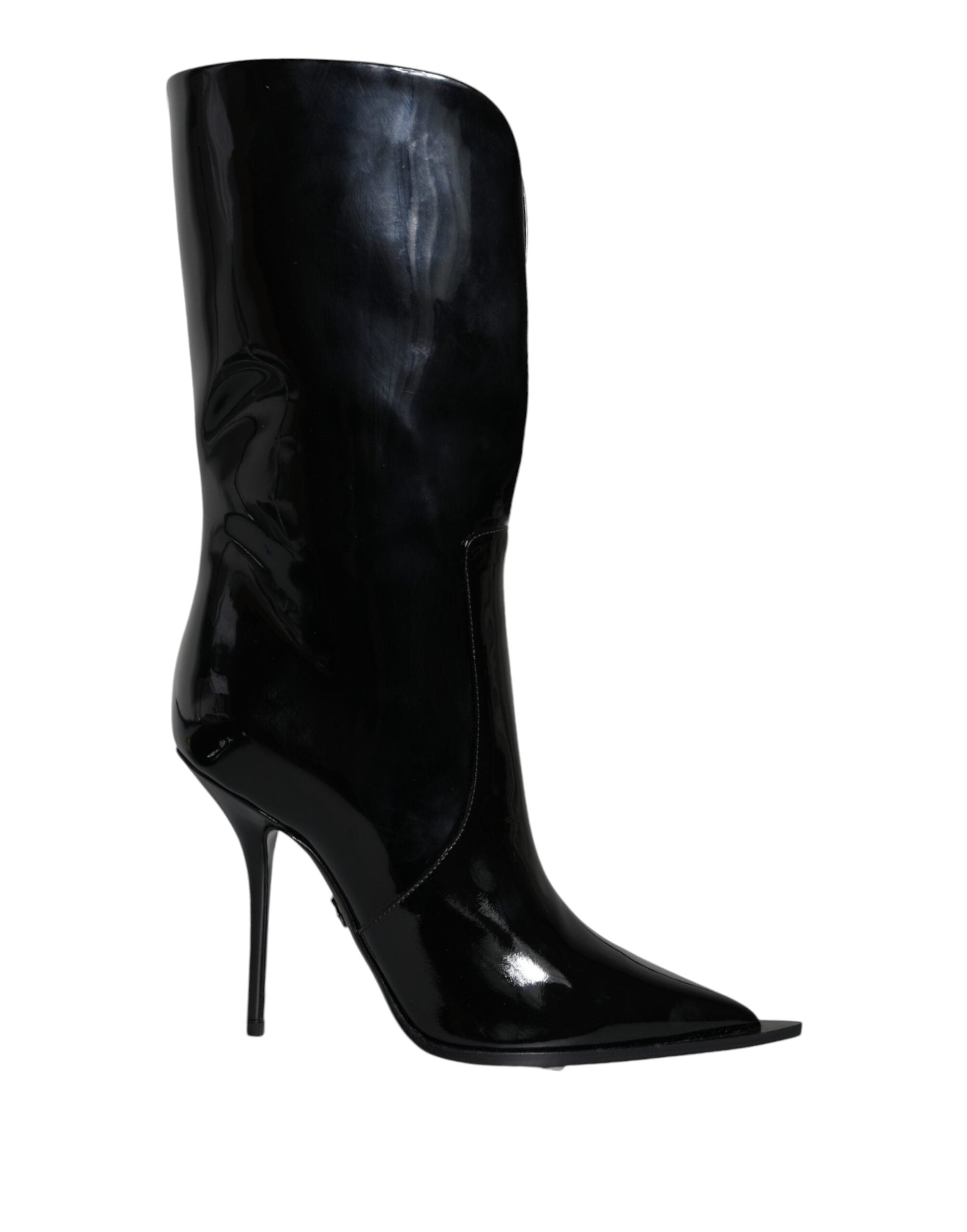 Dolce &amp; Gabbana – Wadenhohe Stiefel aus schwarzem Lackleder