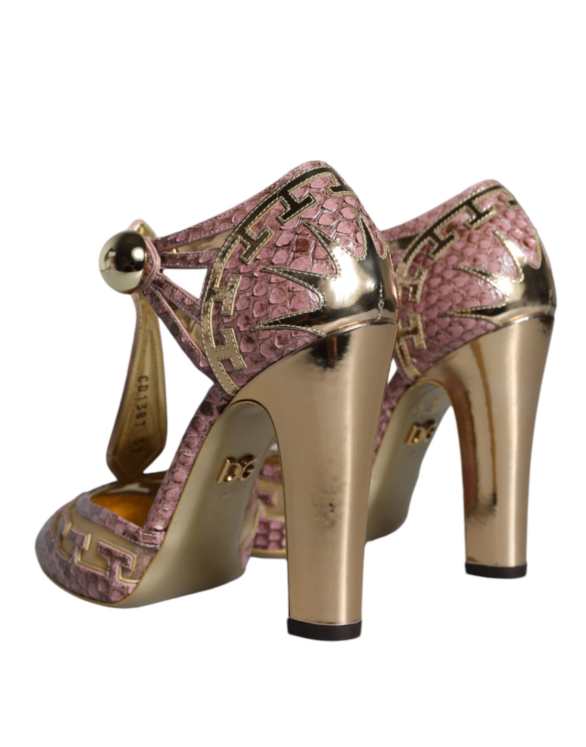Sandale Dolce &amp; Gabbana din piele roz auriu cu barete în T