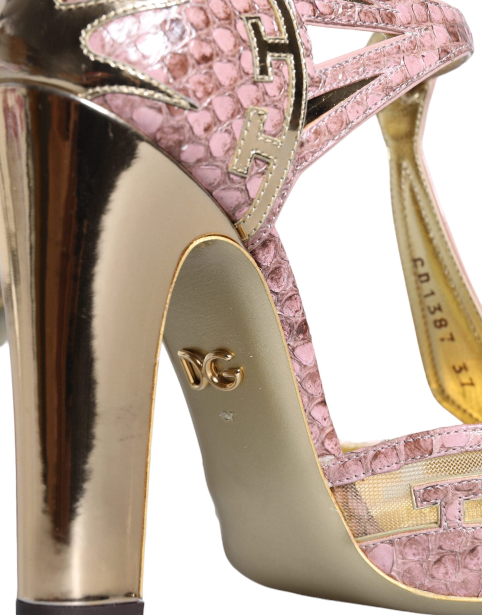 Sandale Dolce &amp; Gabbana din piele roz auriu cu barete în T