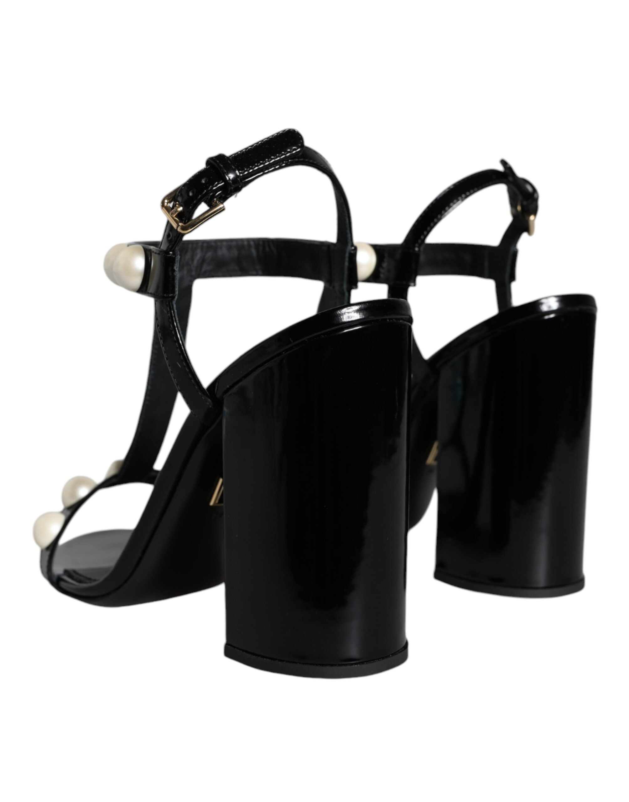 Dolce &amp; Gabbana – Sandalen mit T-Riemen und Perlen in Schwarz aus Leder