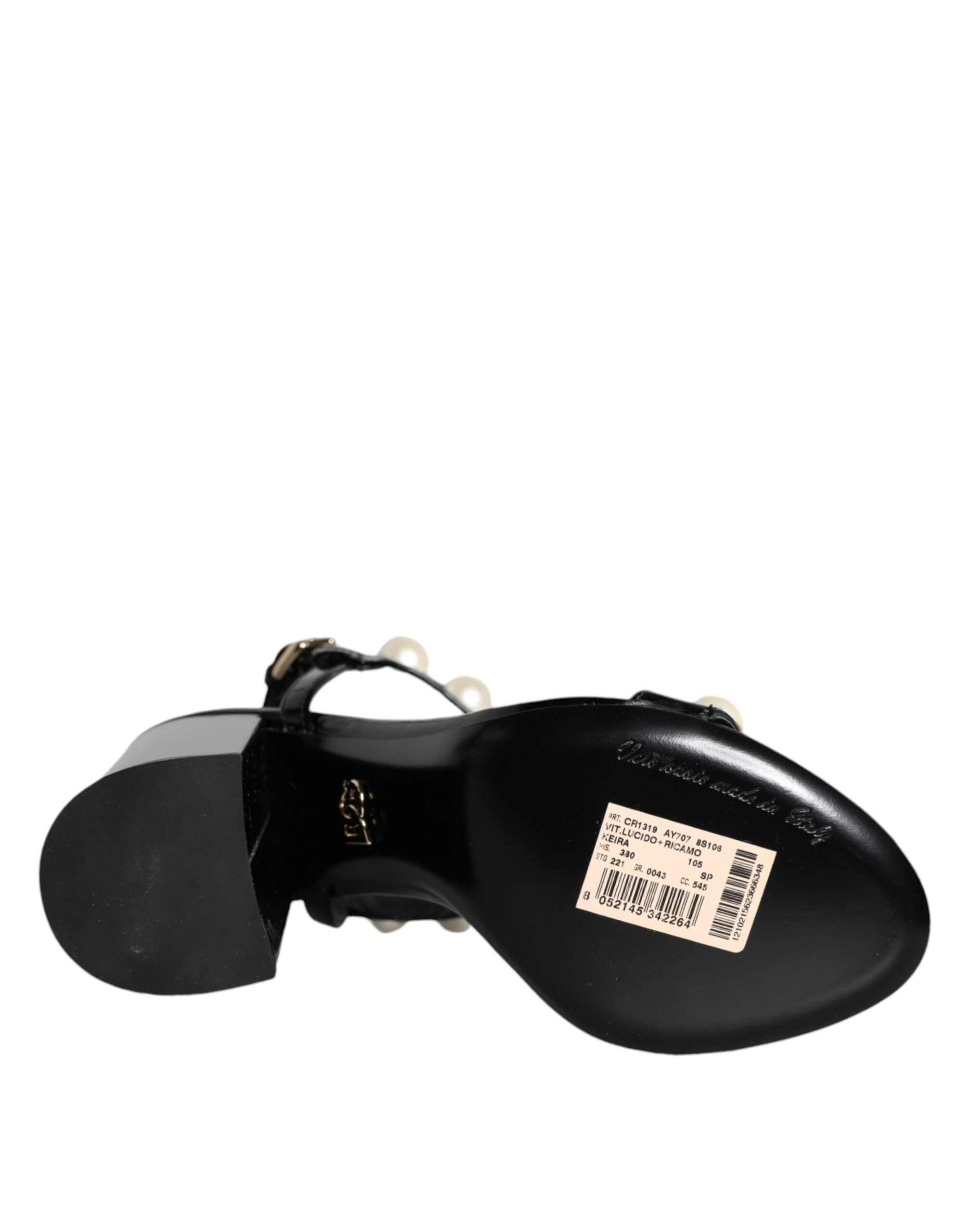 Dolce &amp; Gabbana – Sandalen mit T-Riemen und Perlen in Schwarz aus Leder