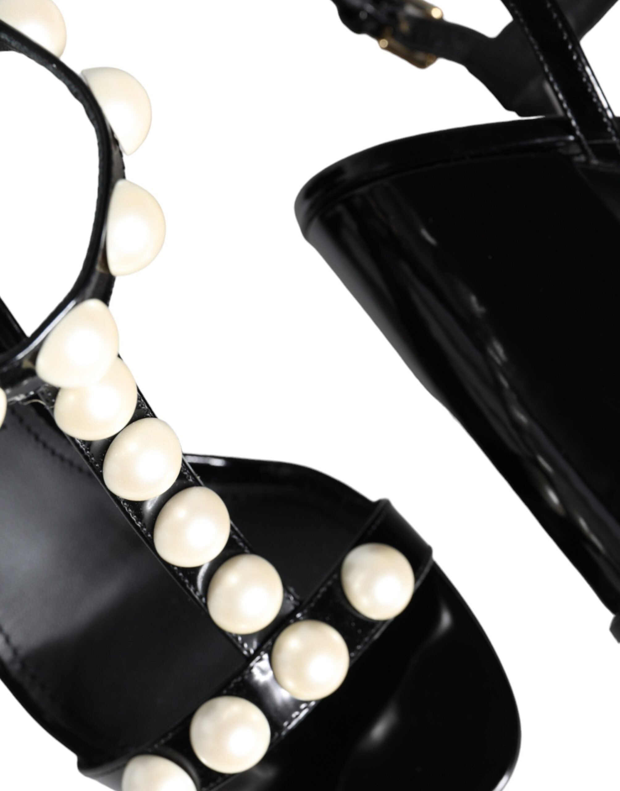 Dolce &amp; Gabbana – Sandalen mit T-Riemen und Perlen in Schwarz aus Leder