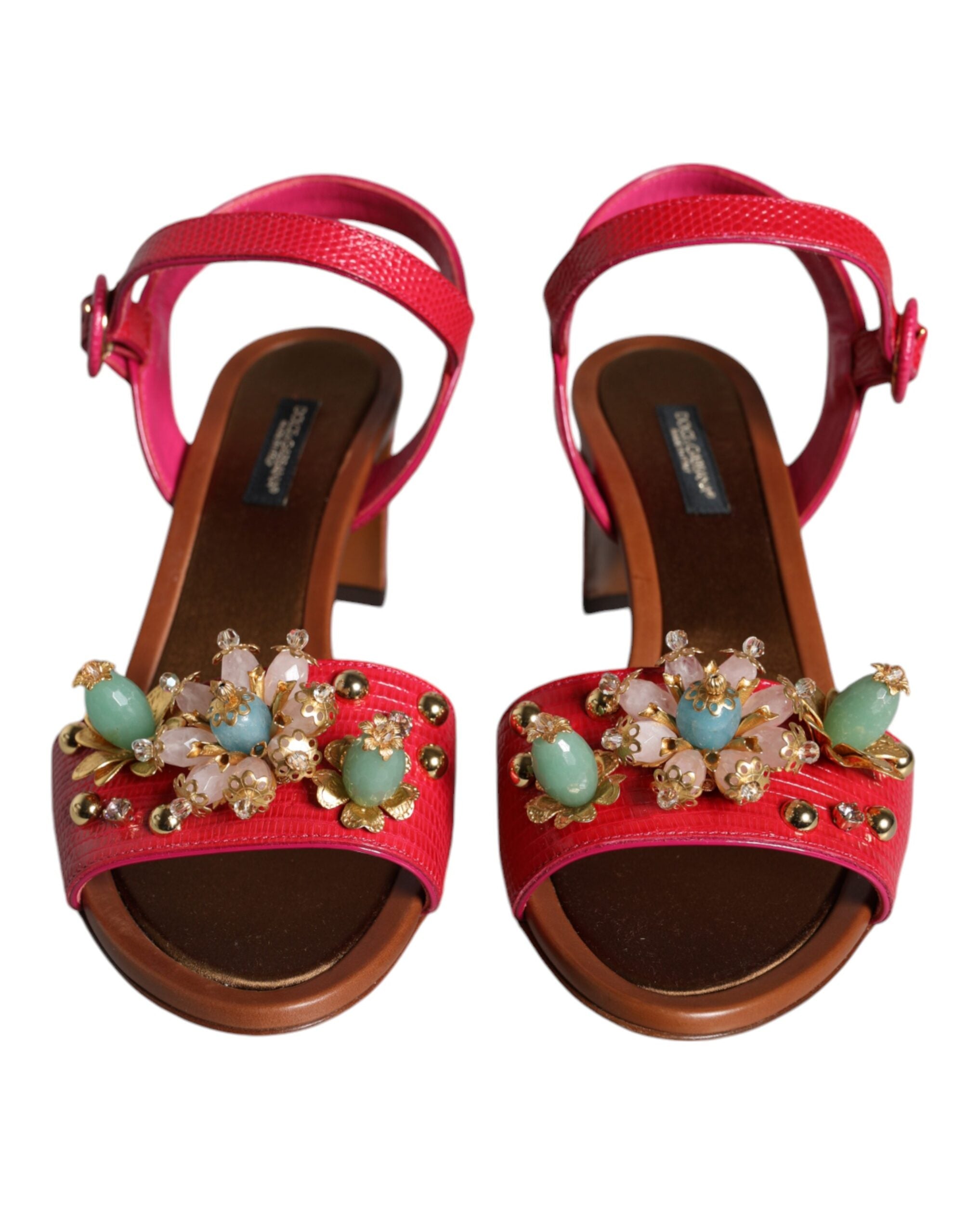 Dolce &amp; Gabbana – Keira – Sandalen aus Fuchsia mit Verzierung aus Leder