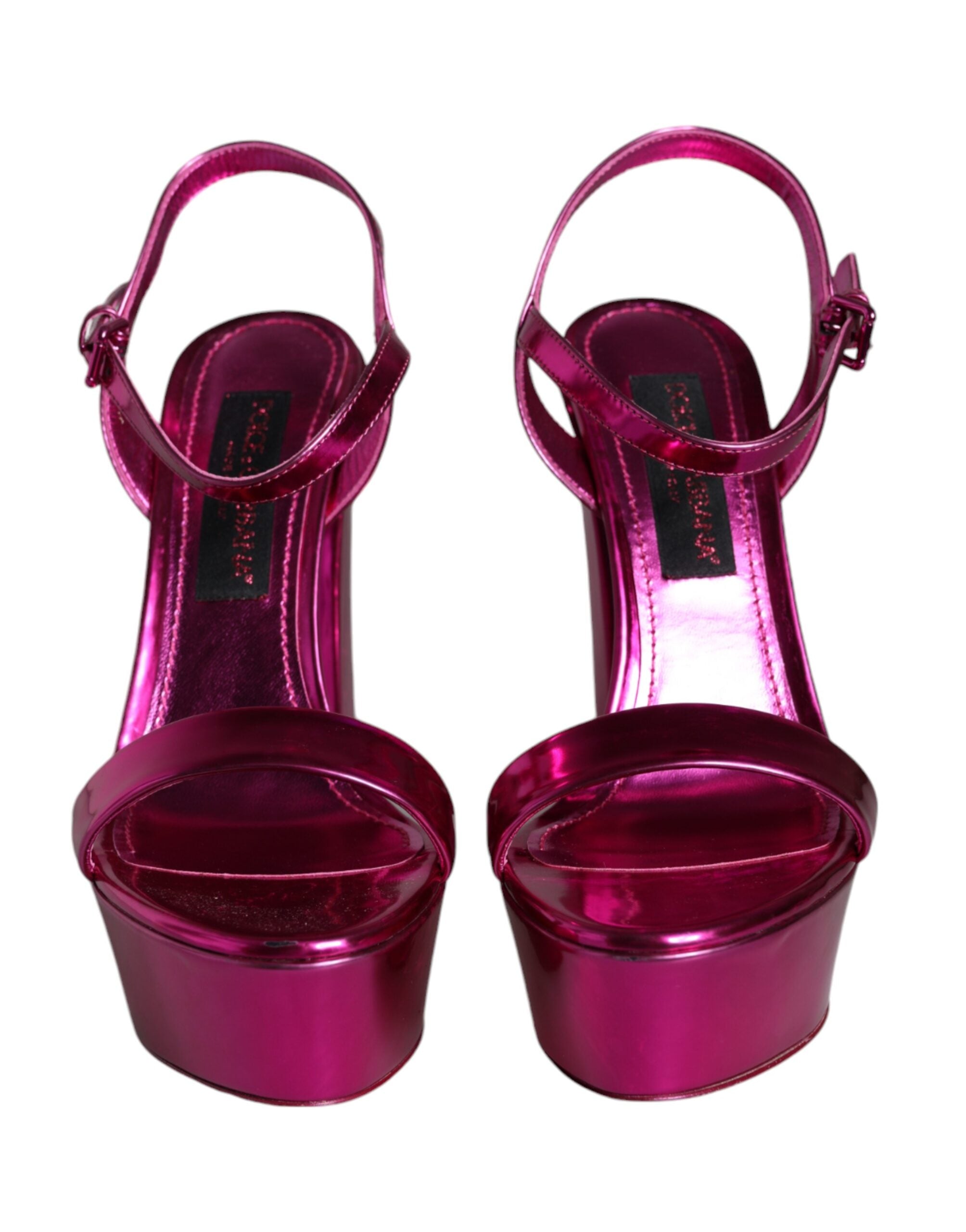 Dolce &amp; Gabbana Keira Sandalen aus Fuchsia-Leder mit Plateau-Logo