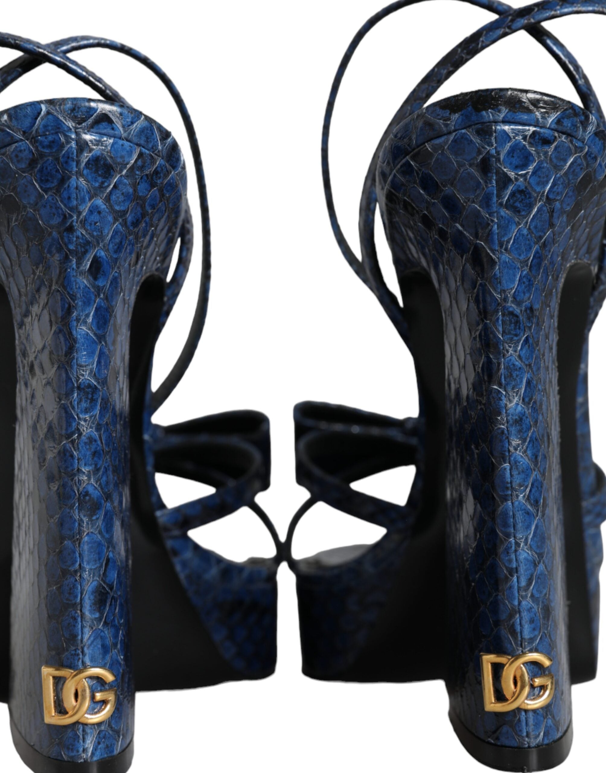 Dolce &amp; Gabbana Blaue Leder Knöchelriemen Heels Sandalen Schuhe