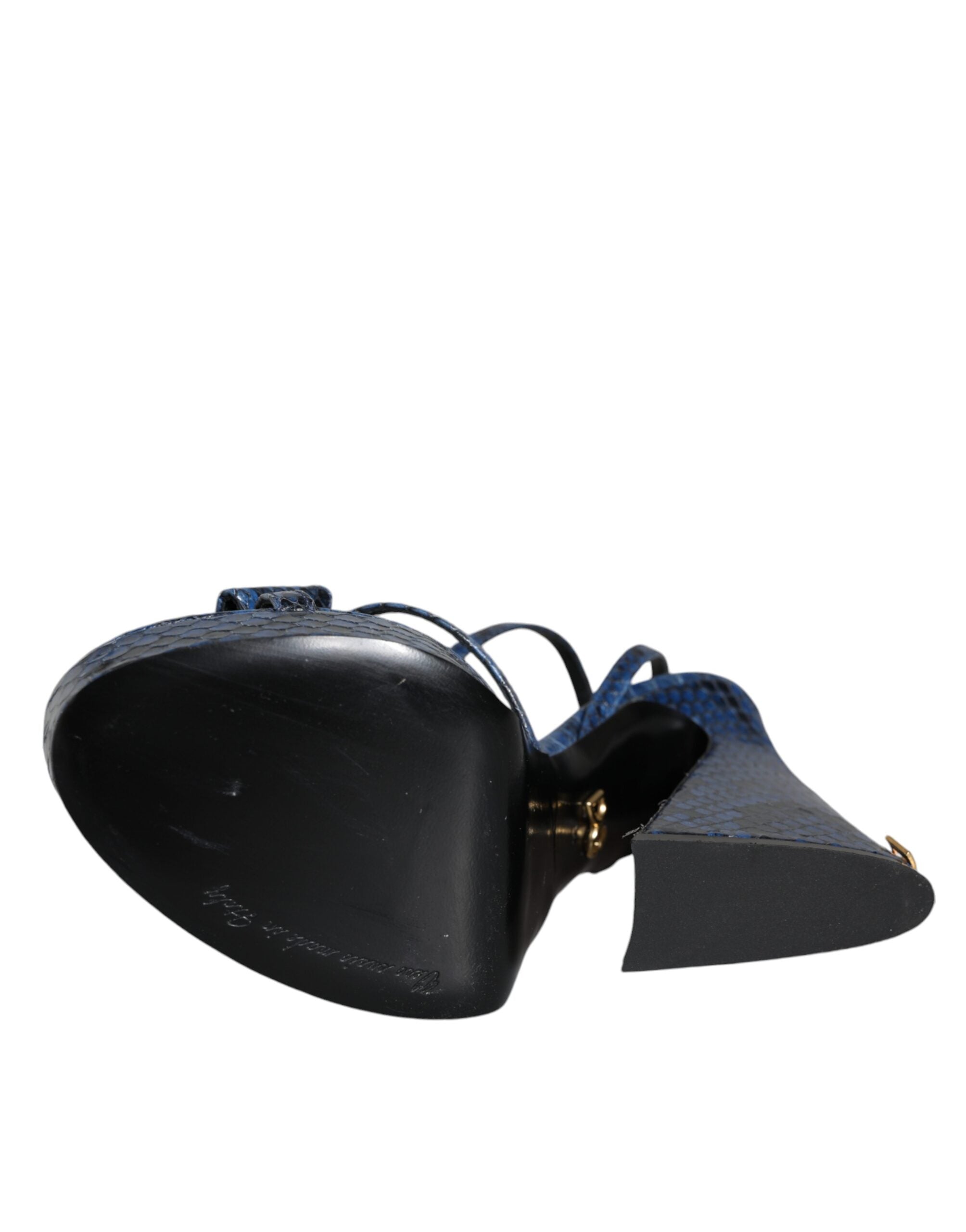 Dolce &amp; Gabbana Blaue Leder Knöchelriemen Heels Sandalen Schuhe