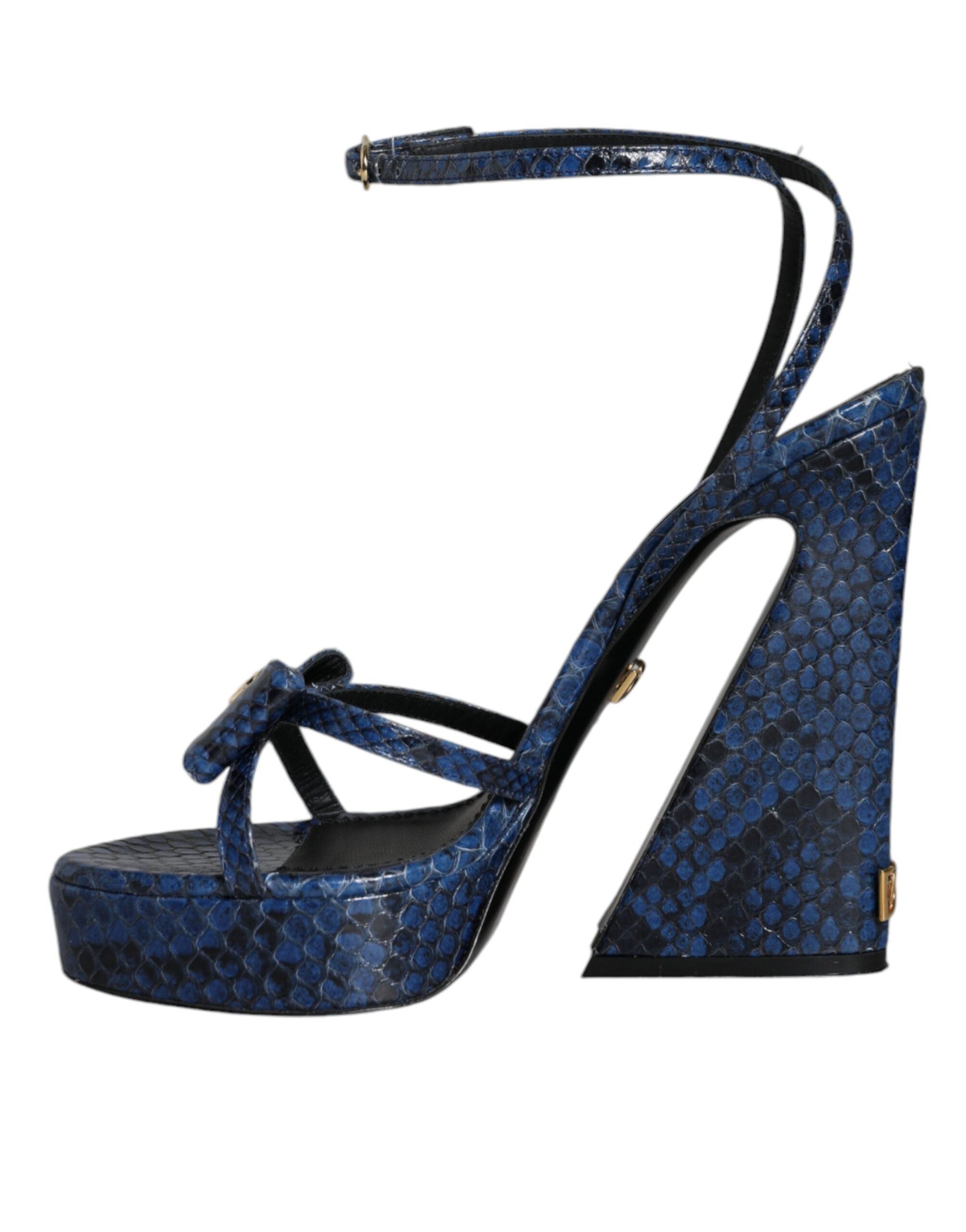 Dolce &amp; Gabbana Blaue Leder Knöchelriemen Heels Sandalen Schuhe