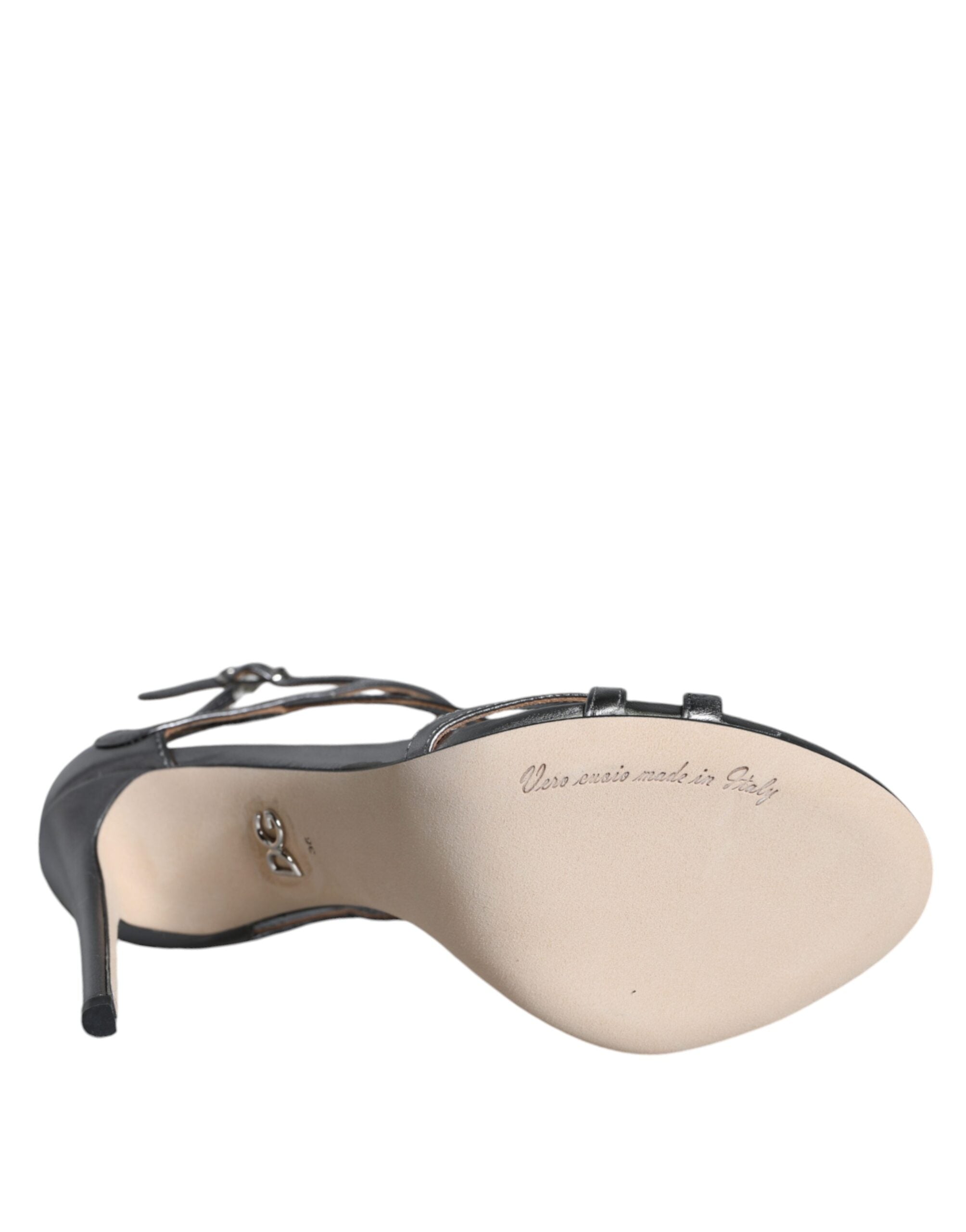 Dolce &amp; Gabbana Silber Keira Leder Heels Sandalen Schuhe