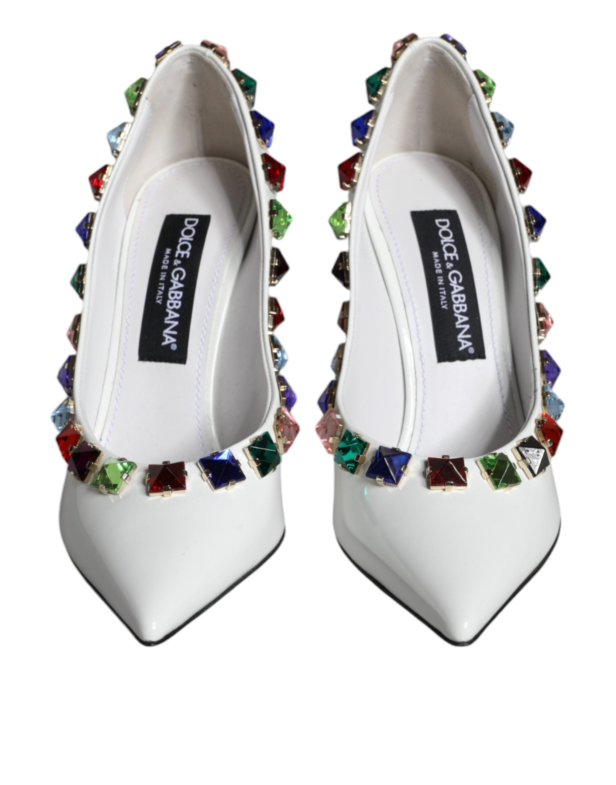 Dolce &amp; Gabbana Weiße Kristalle Leder High Heels Pumps Schuhe