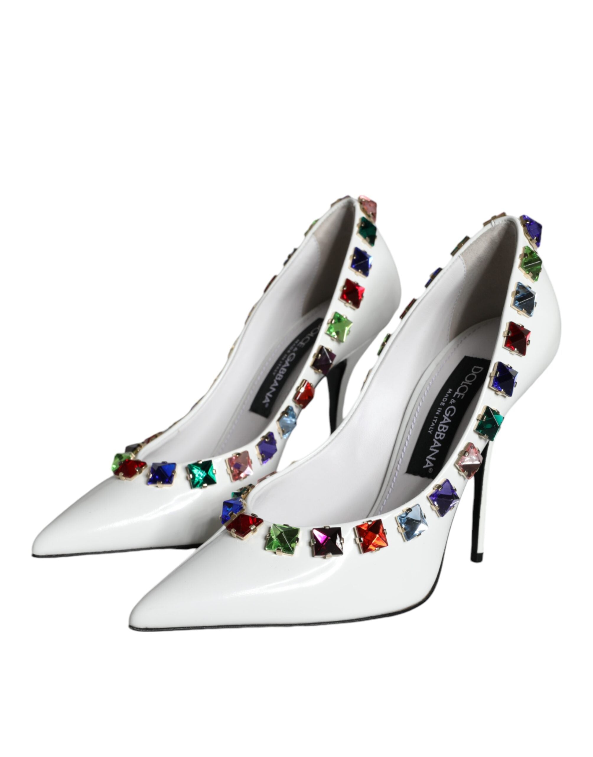 Dolce &amp; Gabbana Weiße Kristalle Leder High Heels Pumps Schuhe