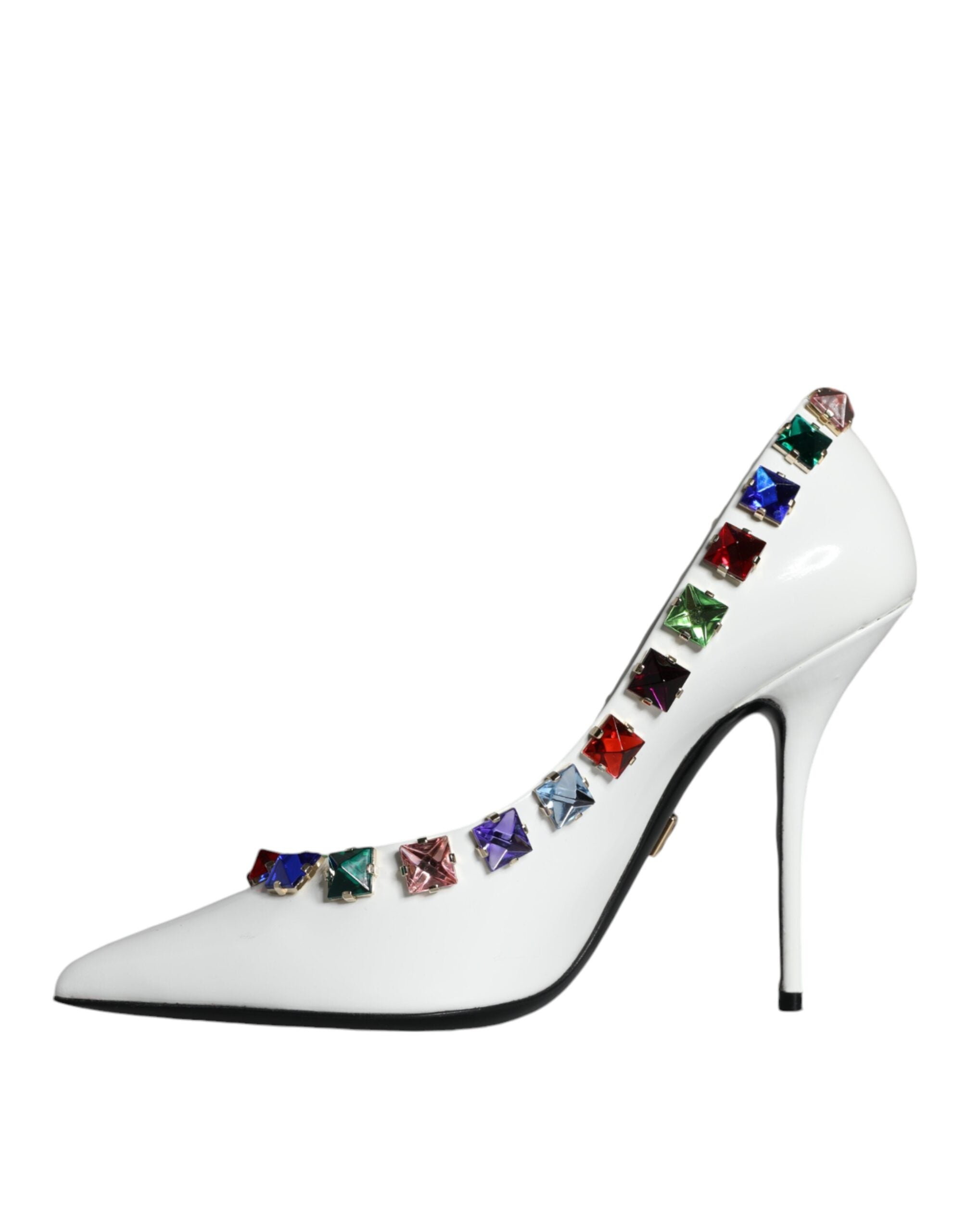 Dolce &amp; Gabbana Weiße Kristalle Leder High Heels Pumps Schuhe