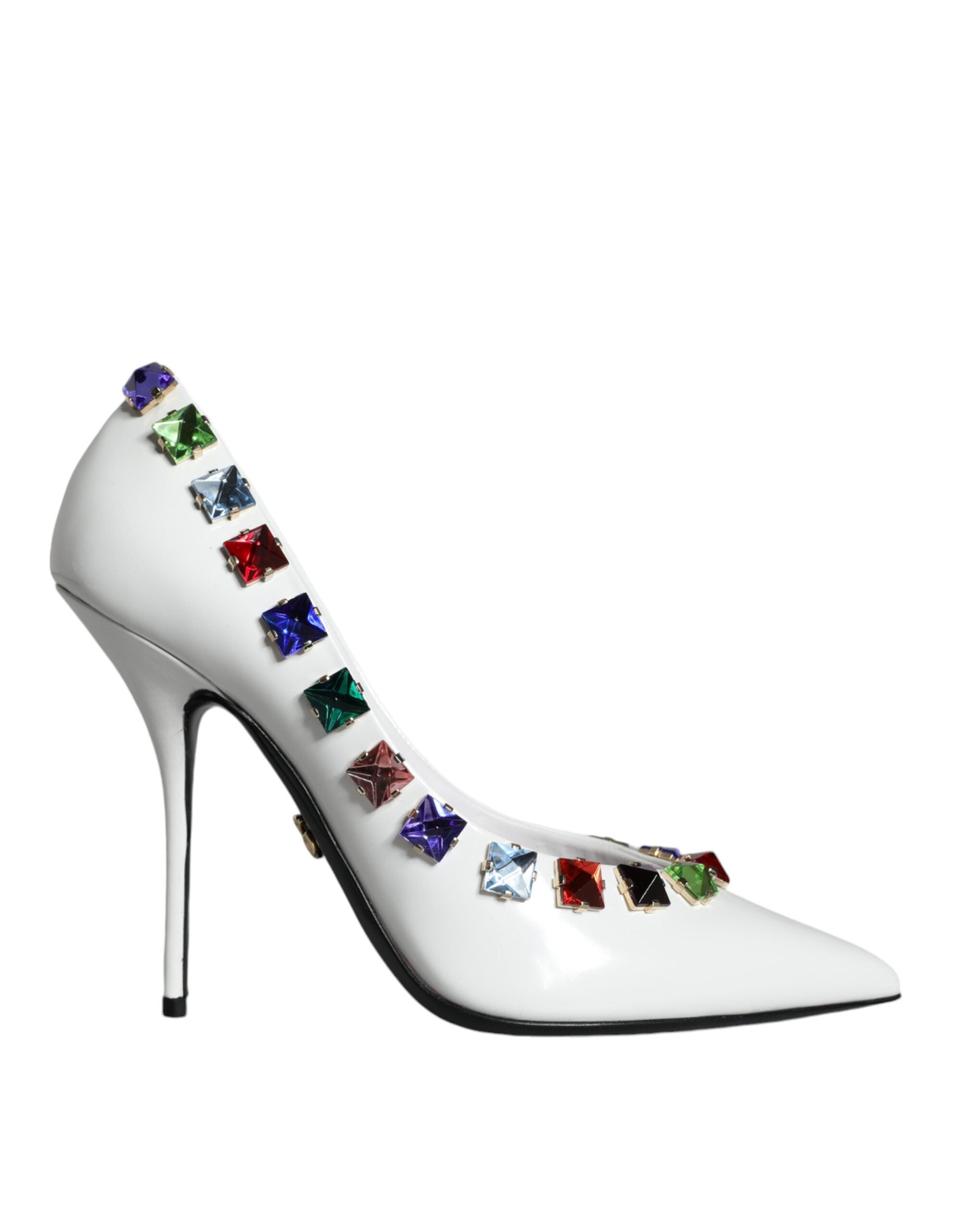 Dolce &amp; Gabbana Weiße Kristalle Leder High Heels Pumps Schuhe