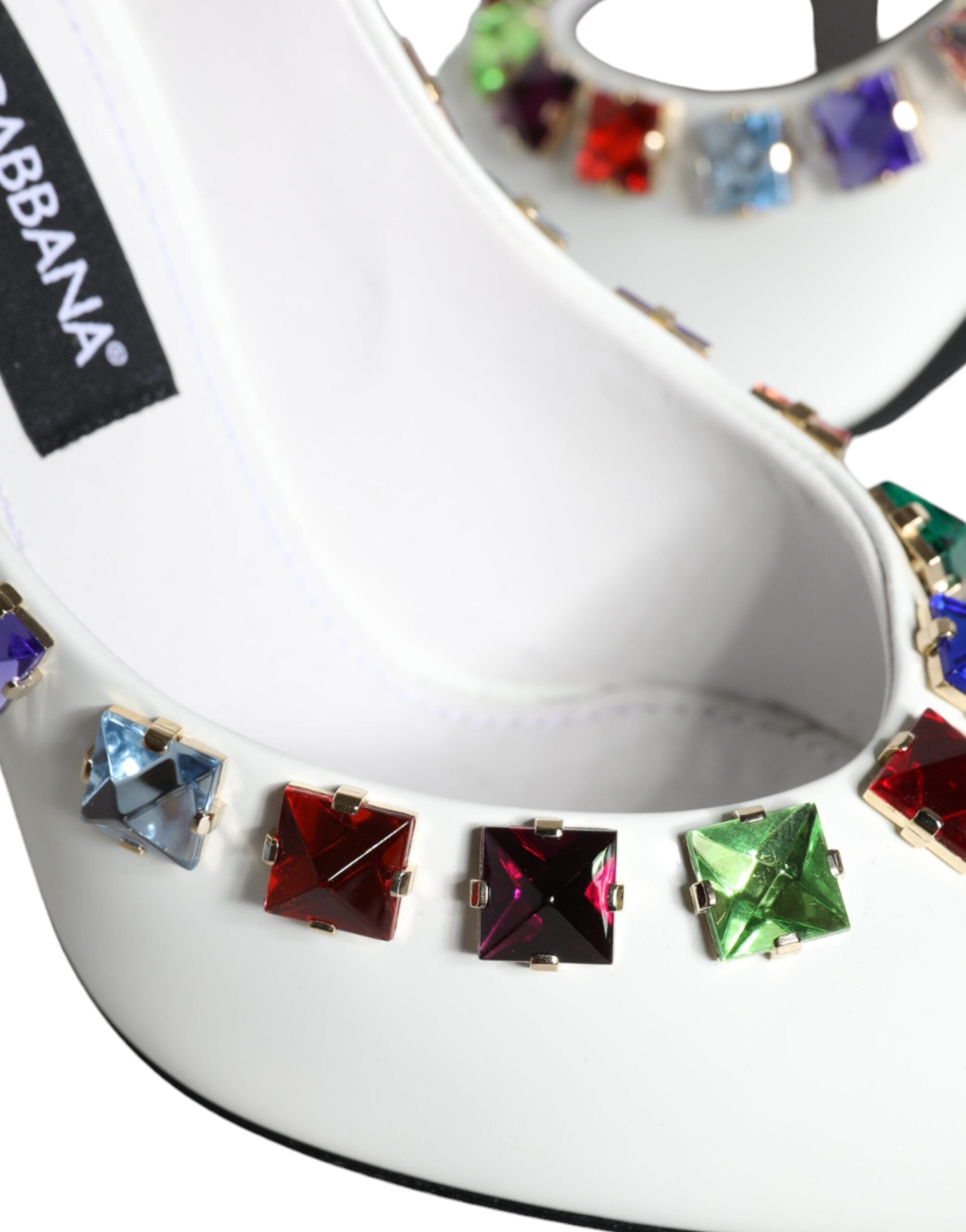 Dolce &amp; Gabbana Weiße Kristalle Leder High Heels Pumps Schuhe