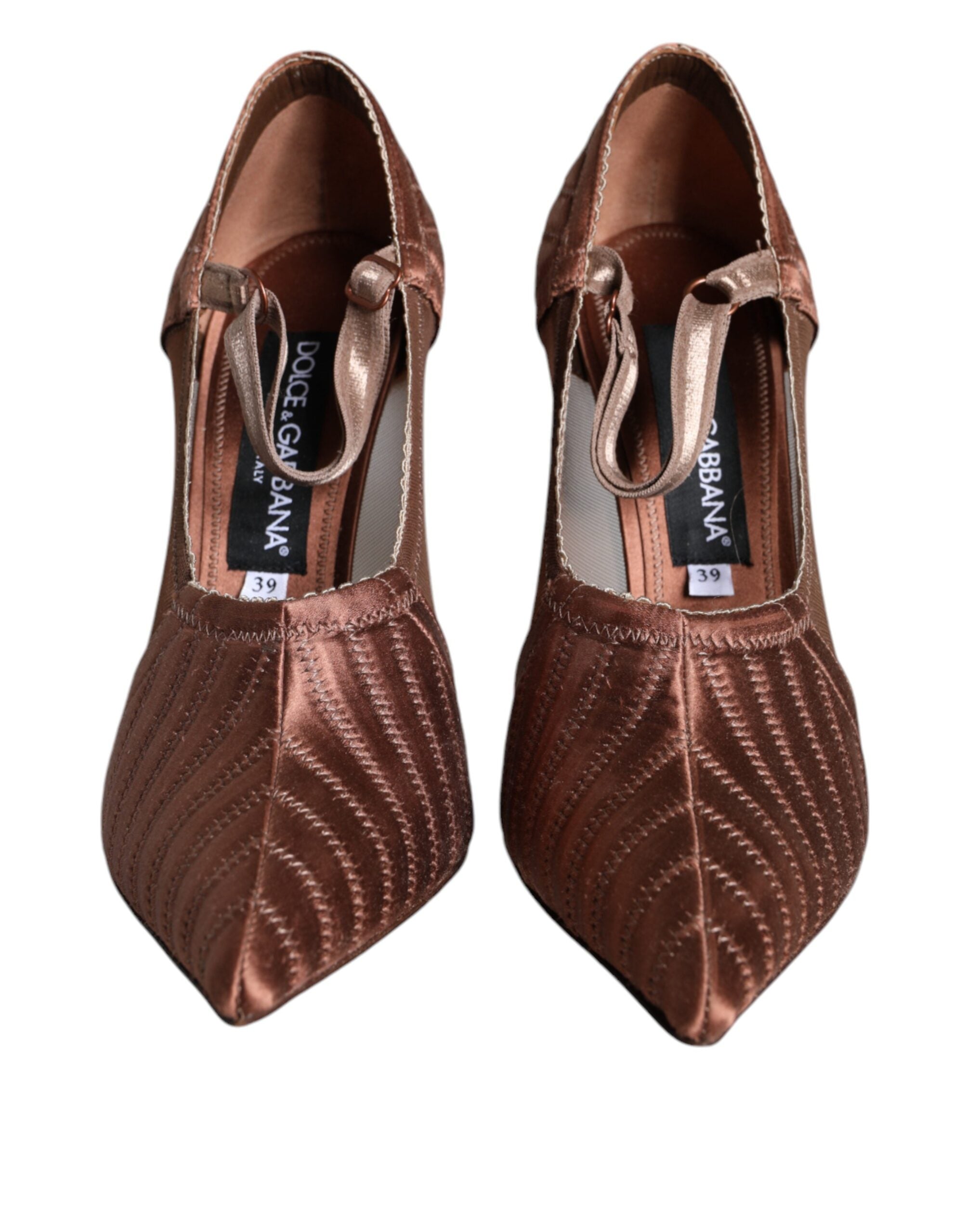 Dolce &amp; Gabbana – Pumps aus Viskose-Mesh mit Knöchelriemen in Braun