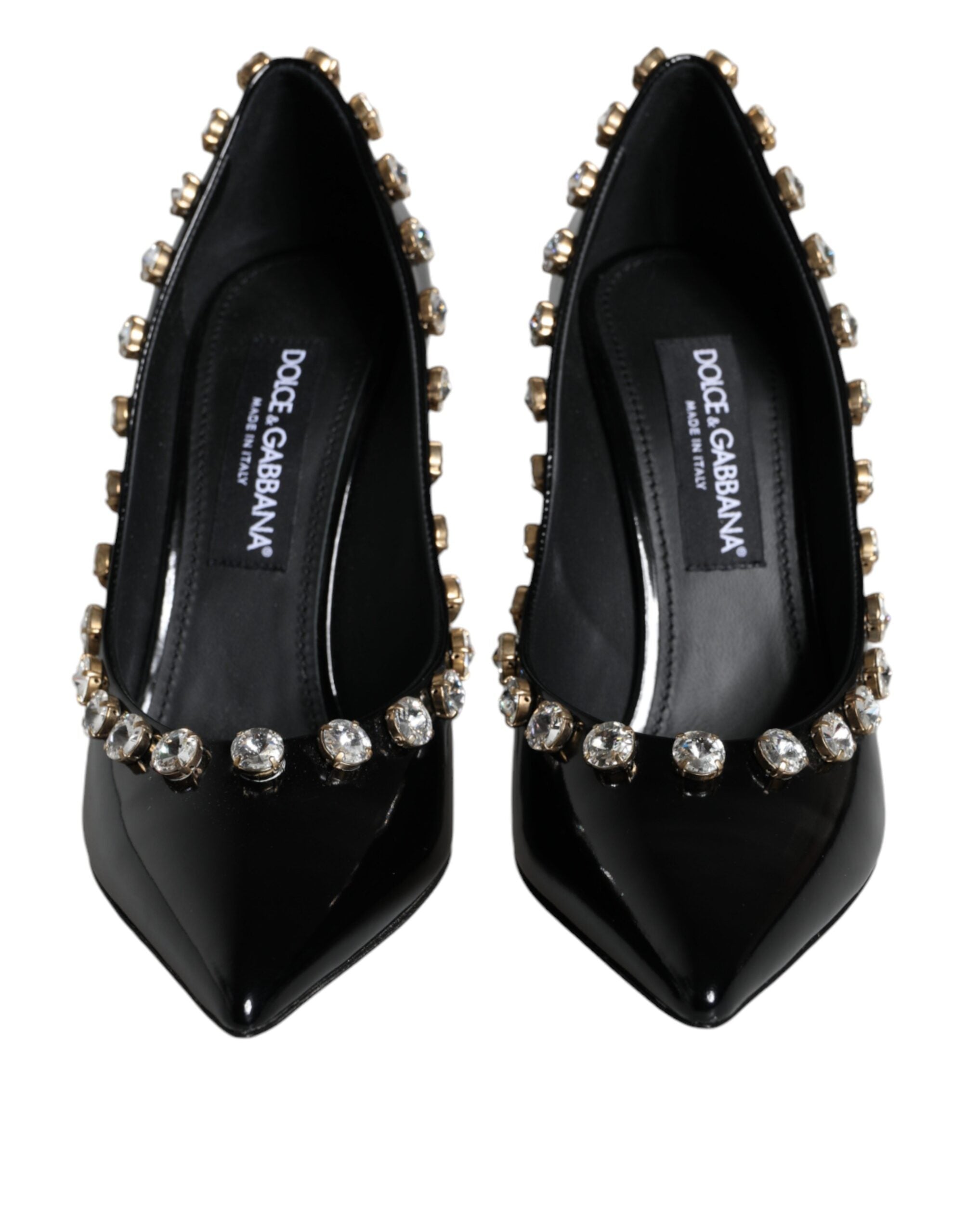 Dolce &amp; Gabbana Schwarze Kristalle Leder High Heels Pumps Schuhe