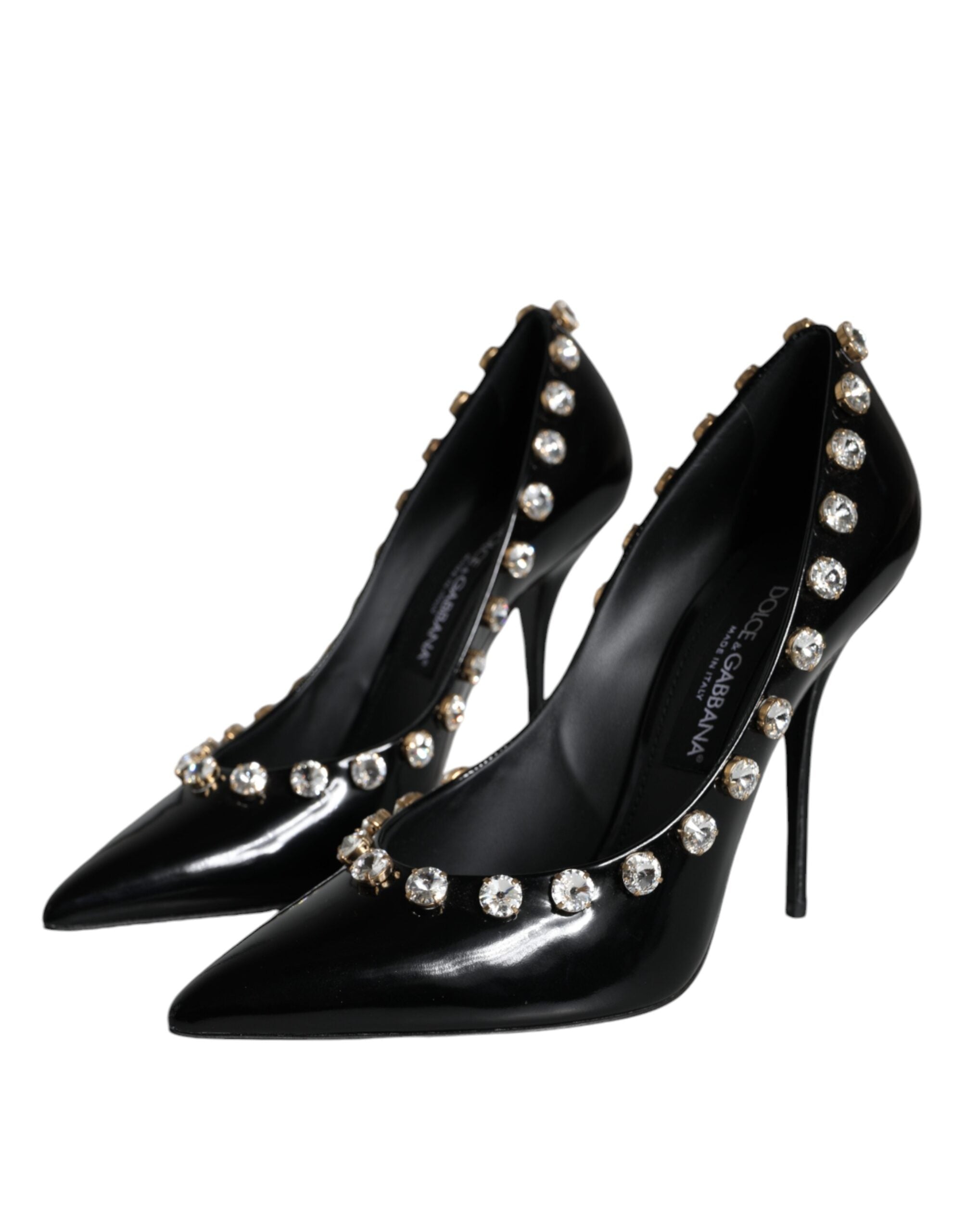 Dolce &amp; Gabbana Schwarze Kristalle Leder High Heels Pumps Schuhe