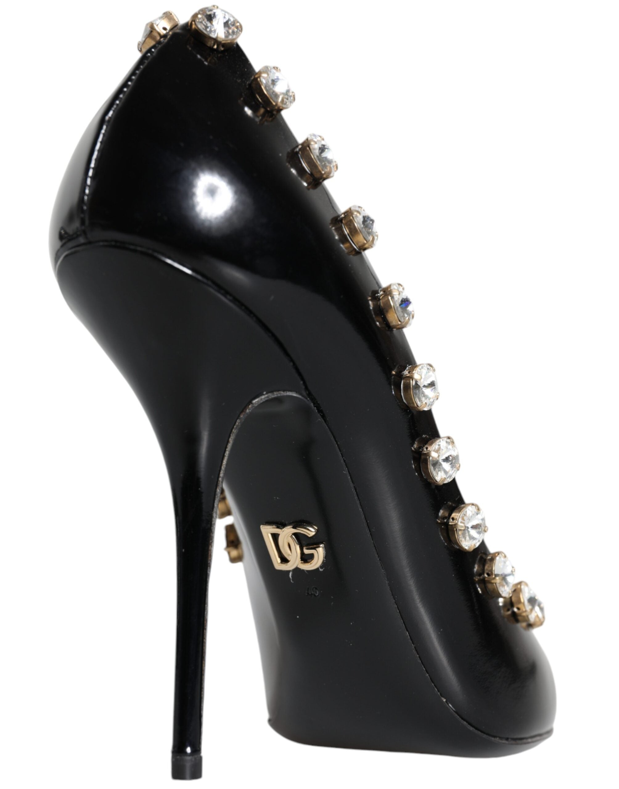 Dolce &amp; Gabbana Schwarze Kristalle Leder High Heels Pumps Schuhe
