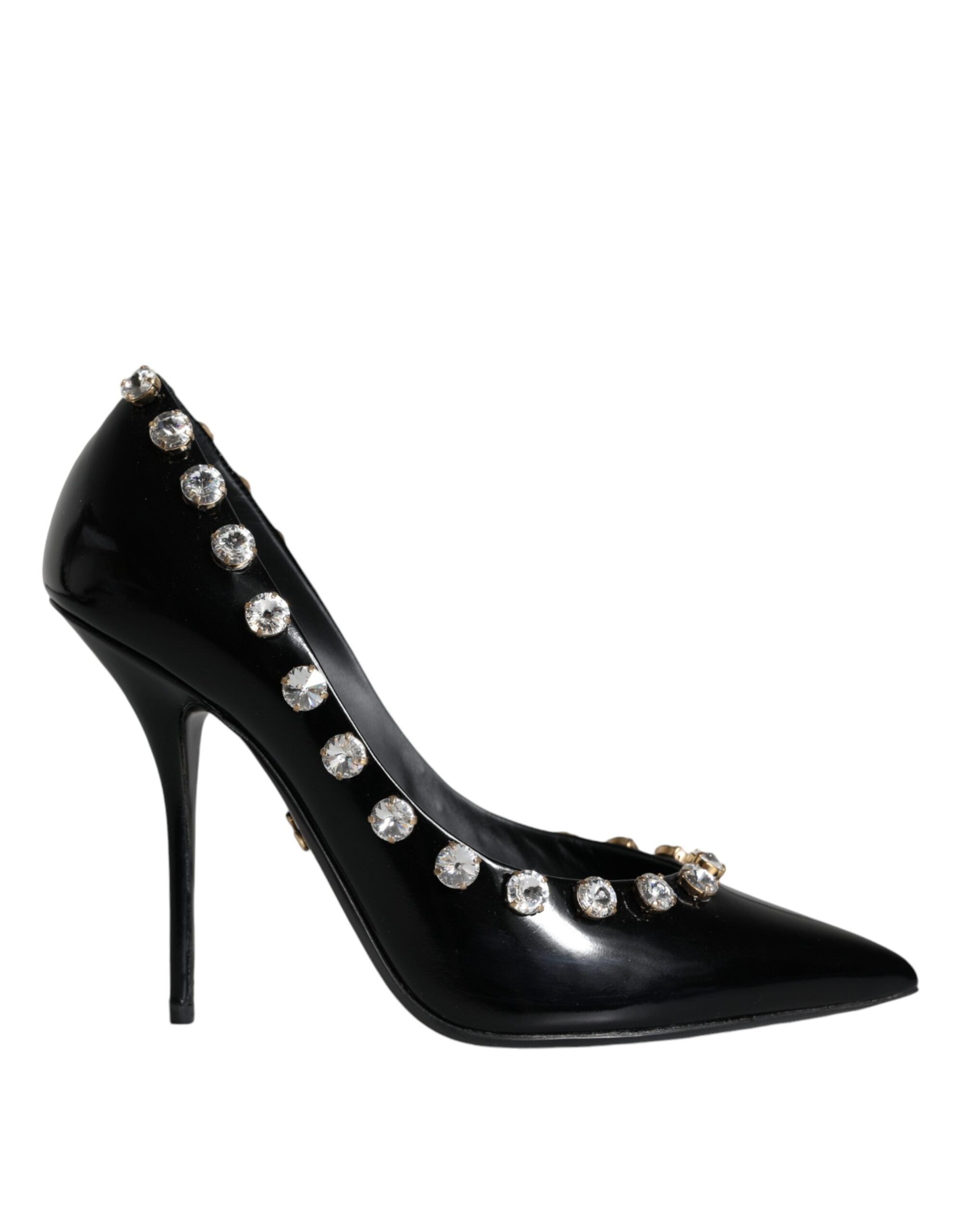 Dolce &amp; Gabbana Schwarze Kristalle Leder High Heels Pumps Schuhe