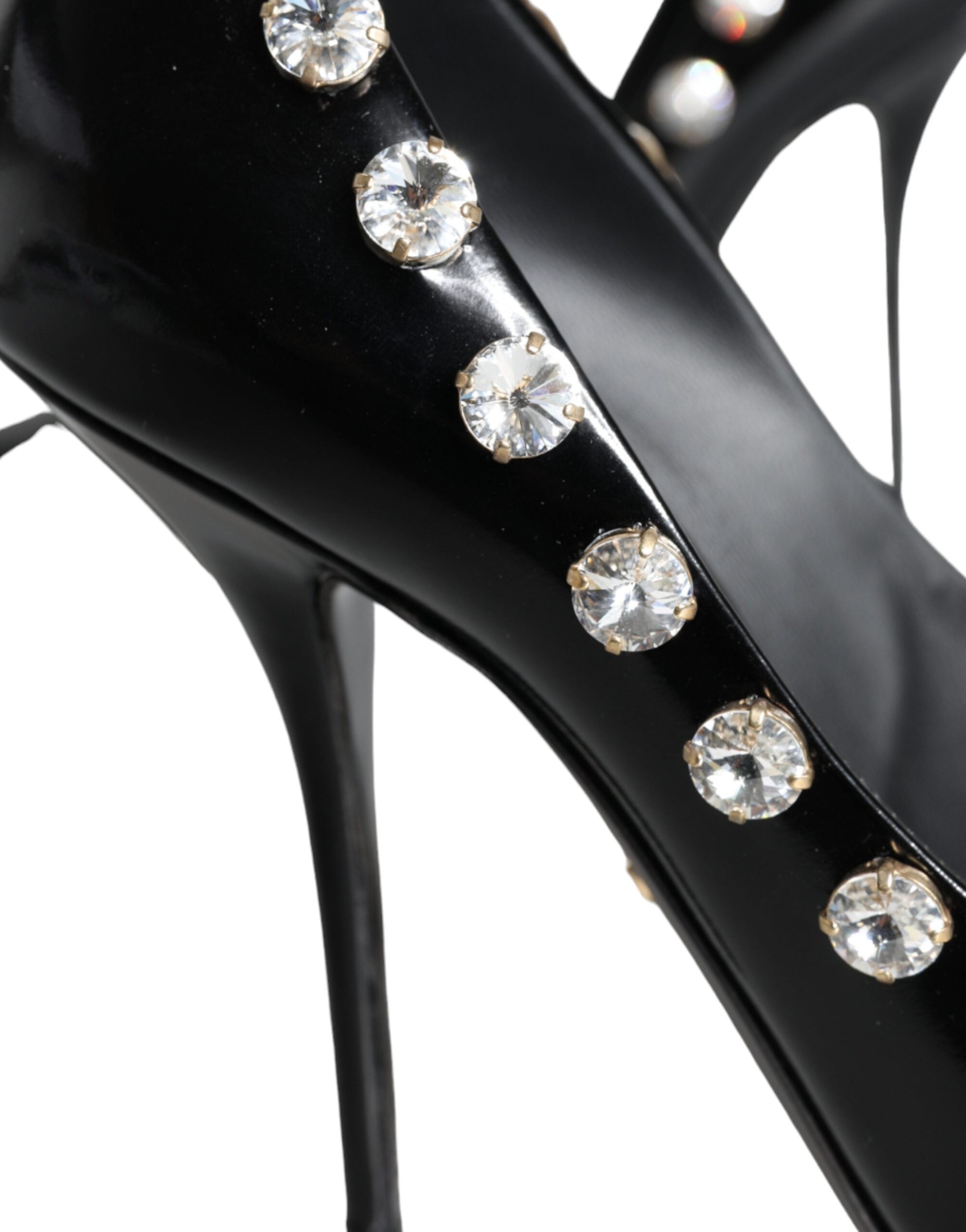 Dolce &amp; Gabbana Schwarze Kristalle Leder High Heels Pumps Schuhe