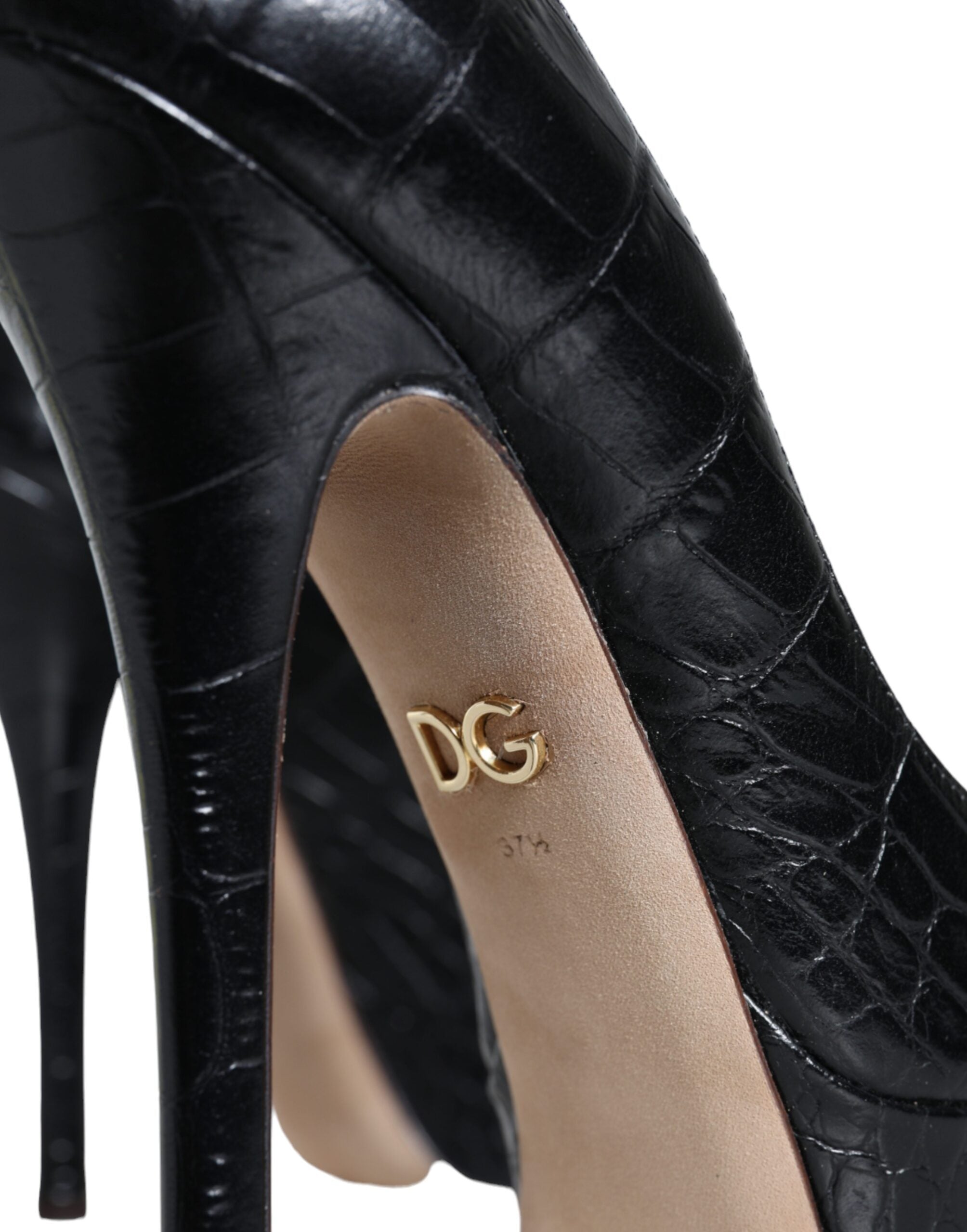 Pantofi cu toc platforma din piele neagră Dolce &amp; Gabbana