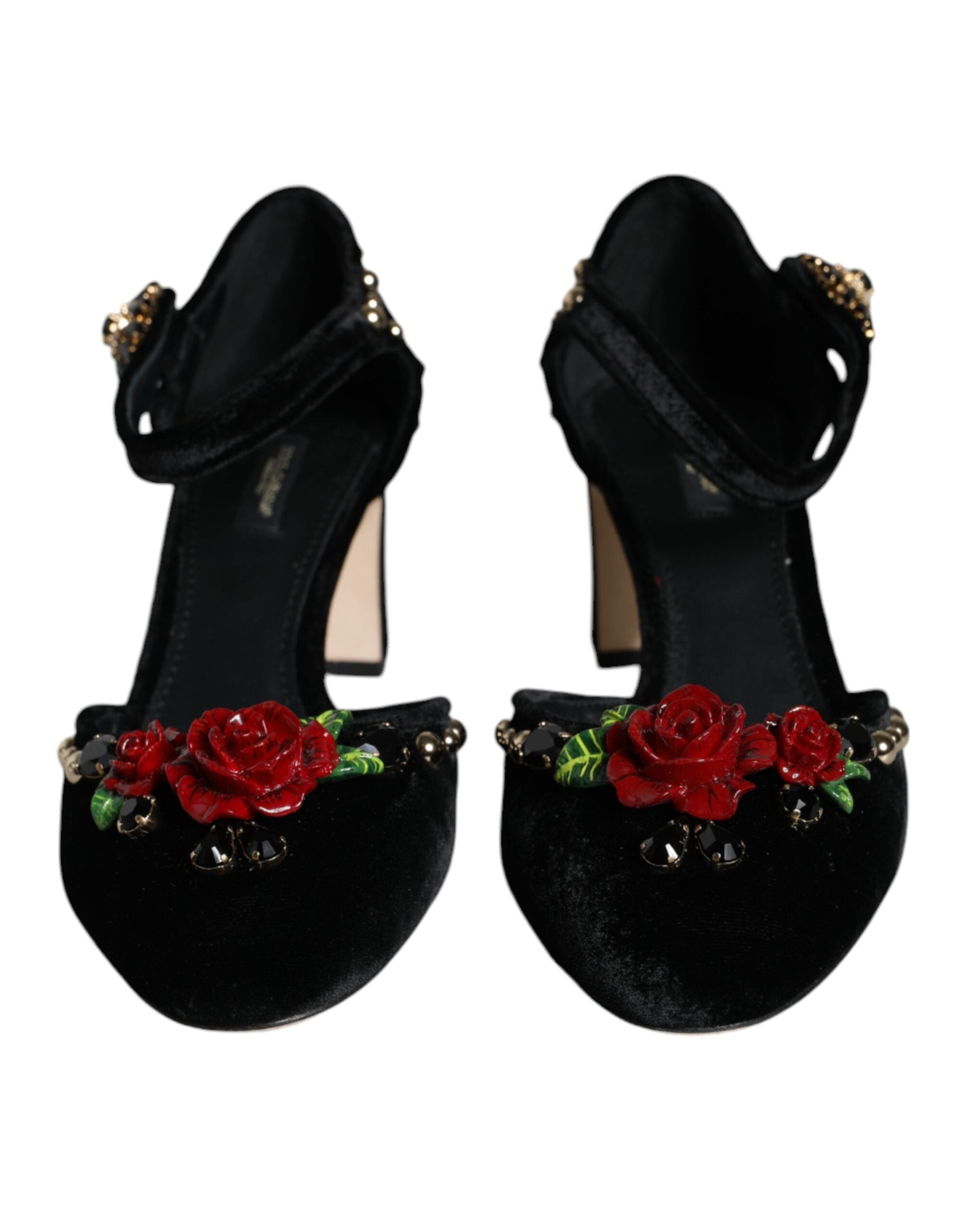 Dolce &amp; Gabbana – Pumps mit Knöchelriemen und Rosenmuster in Schwarz
