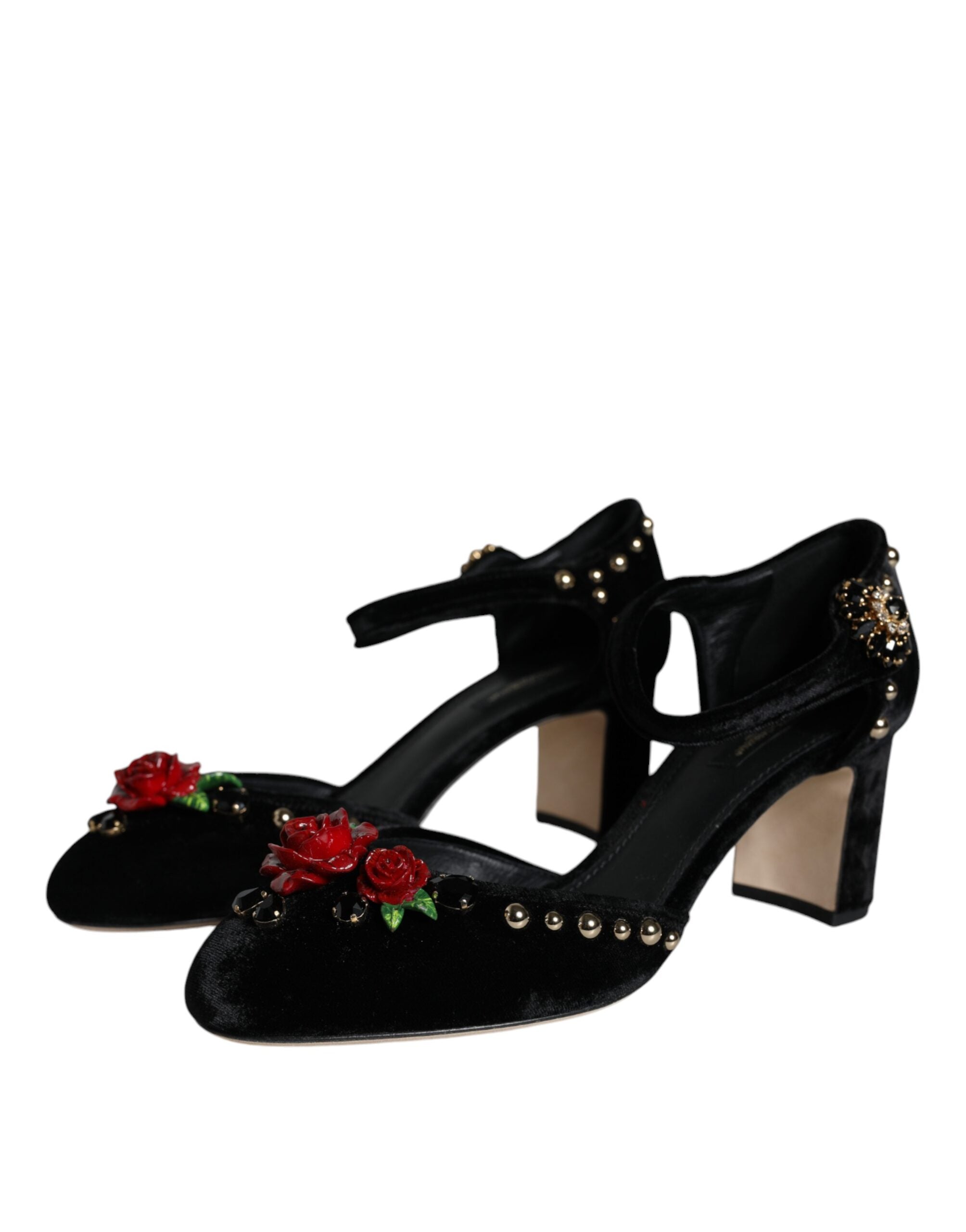 Dolce &amp; Gabbana – Pumps mit Knöchelriemen und Rosenmuster in Schwarz