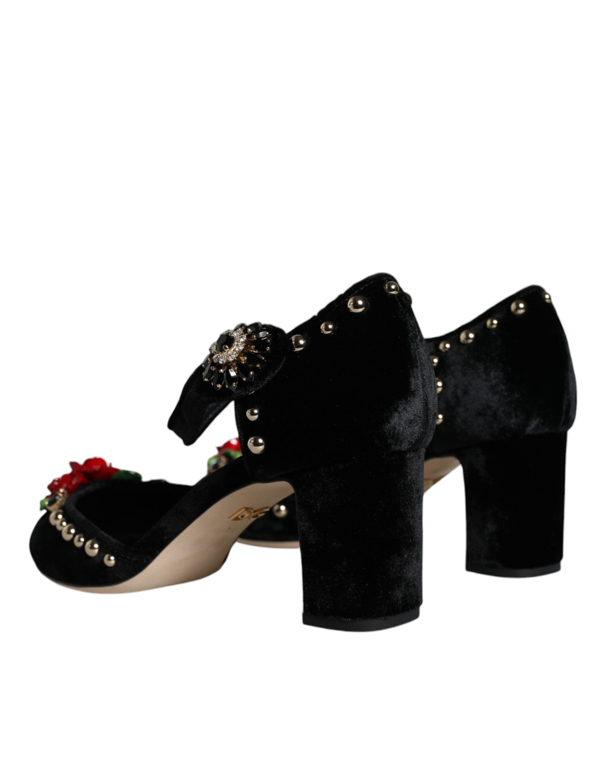 Dolce &amp; Gabbana – Pumps mit Knöchelriemen und Rosenmuster in Schwarz