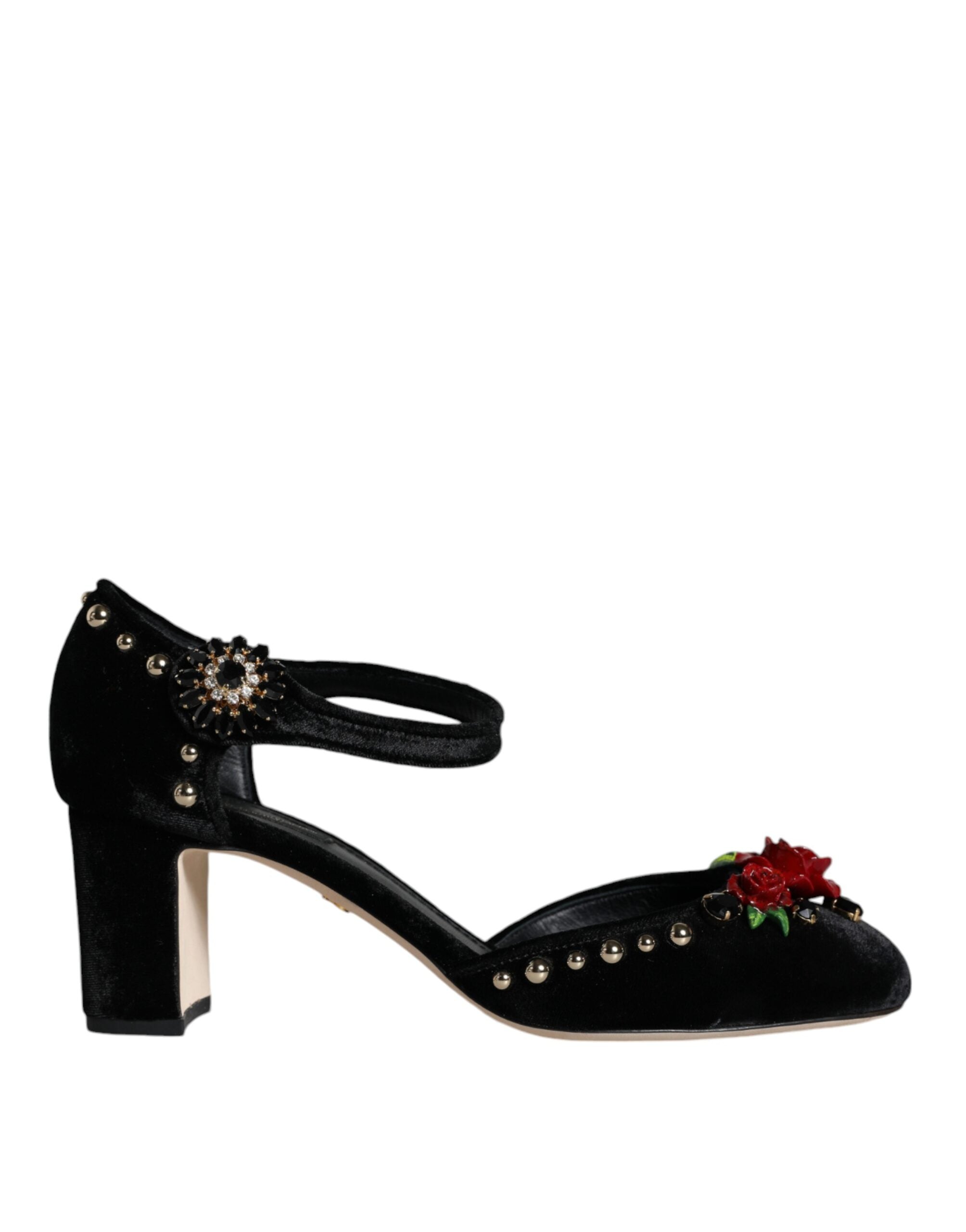 Dolce &amp; Gabbana – Pumps mit Knöchelriemen und Rosenmuster in Schwarz