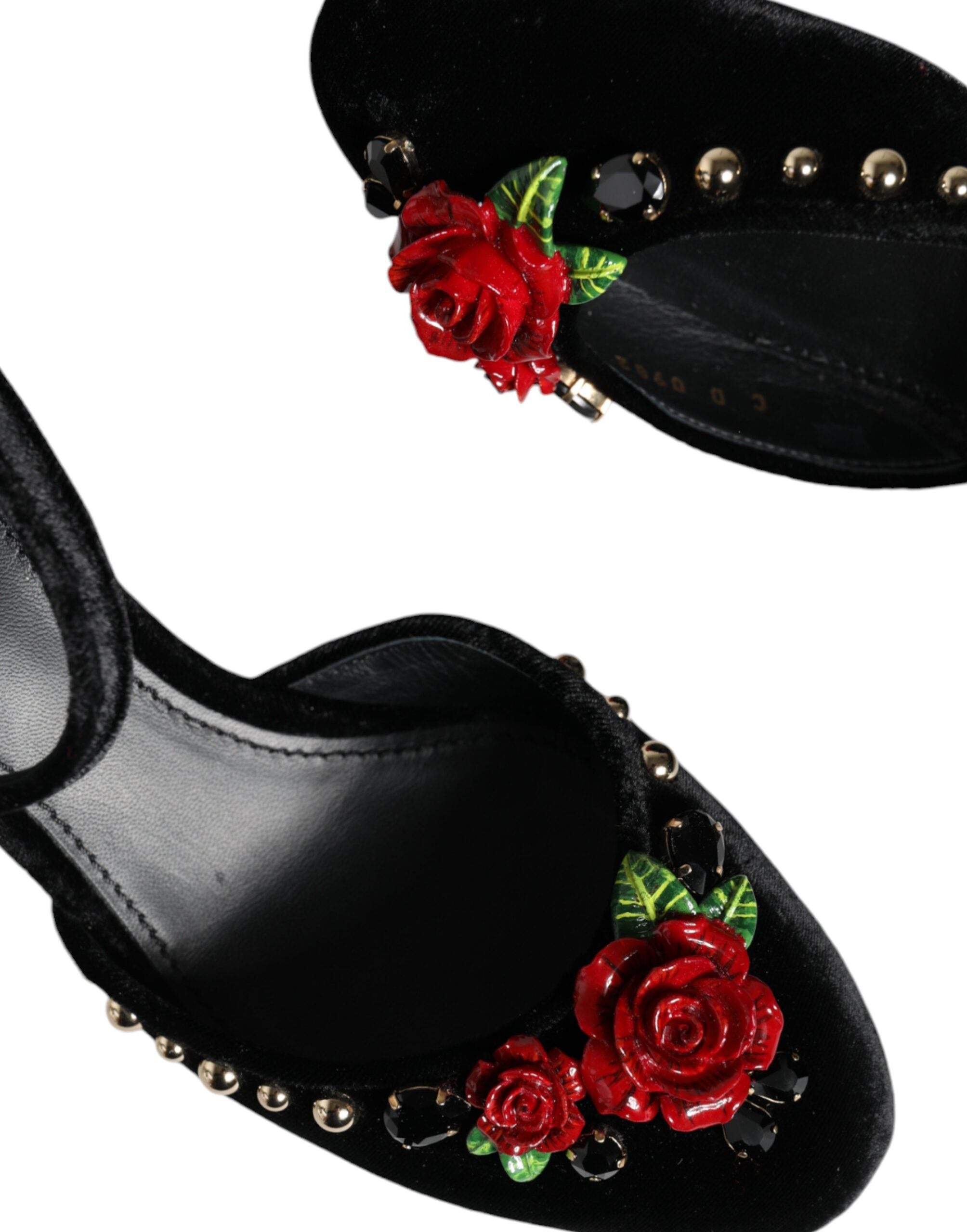 Dolce &amp; Gabbana – Pumps mit Knöchelriemen und Rosenmuster in Schwarz
