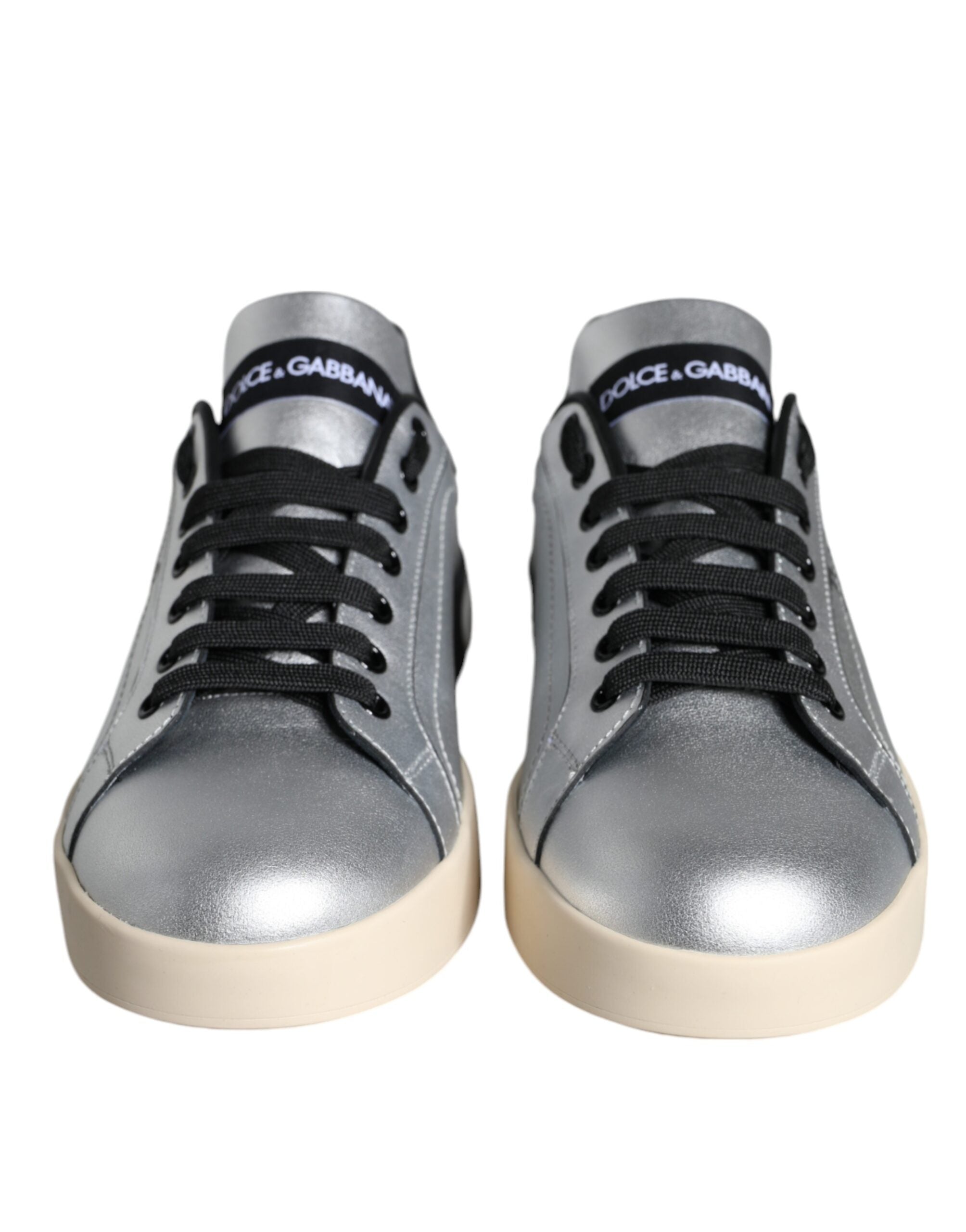 Dolce &amp; Gabbana Silber Portofino Kalbsleder Sneakers Schuhe