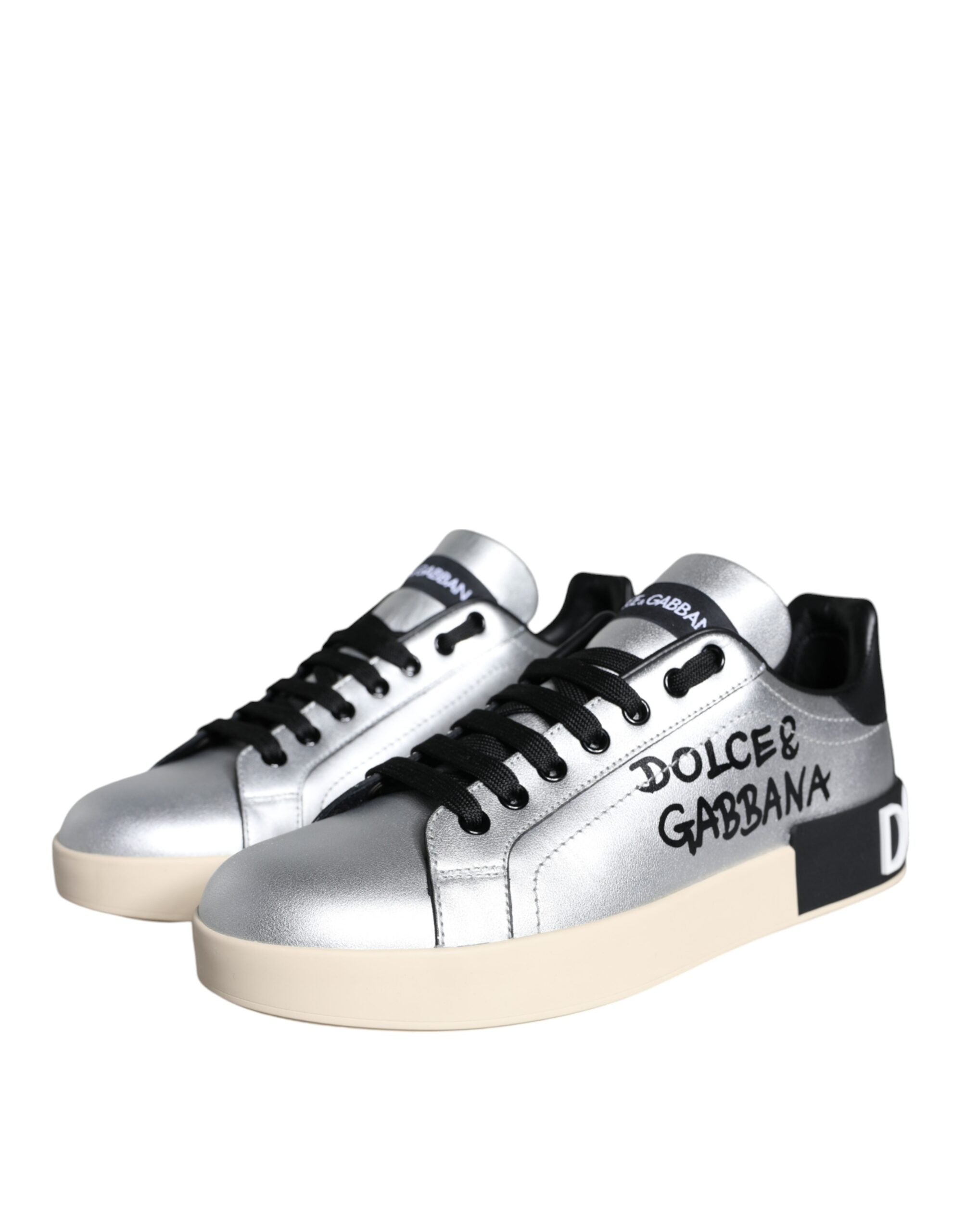 Dolce &amp; Gabbana Silber Portofino Kalbsleder Sneakers Schuhe