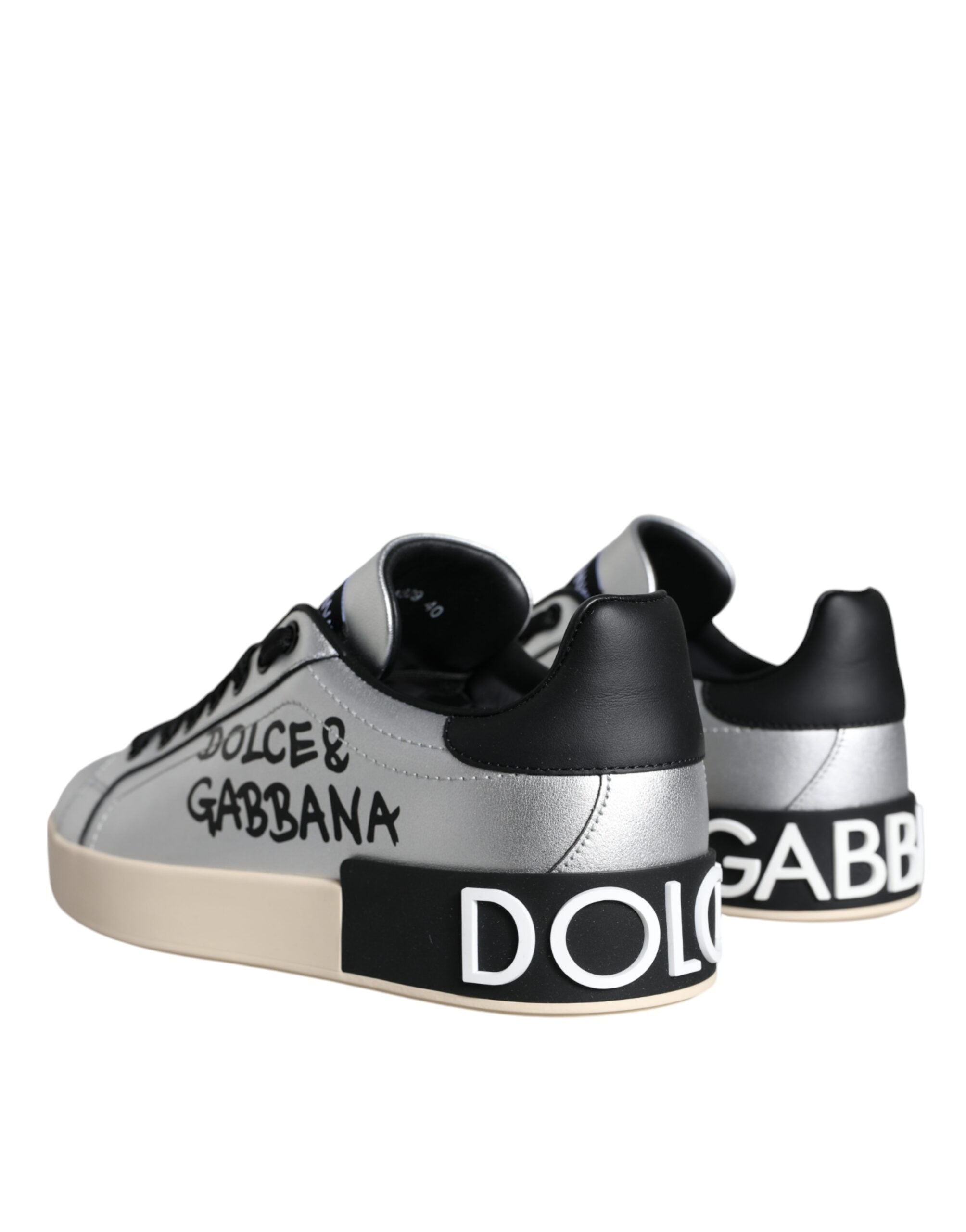 Dolce &amp; Gabbana Silber Portofino Kalbsleder Sneakers Schuhe