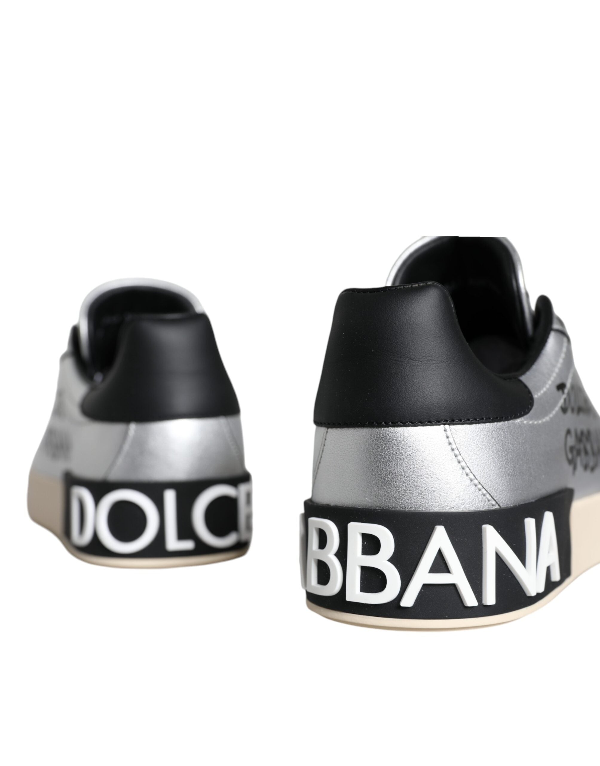 Dolce &amp; Gabbana Silber Portofino Kalbsleder Sneakers Schuhe
