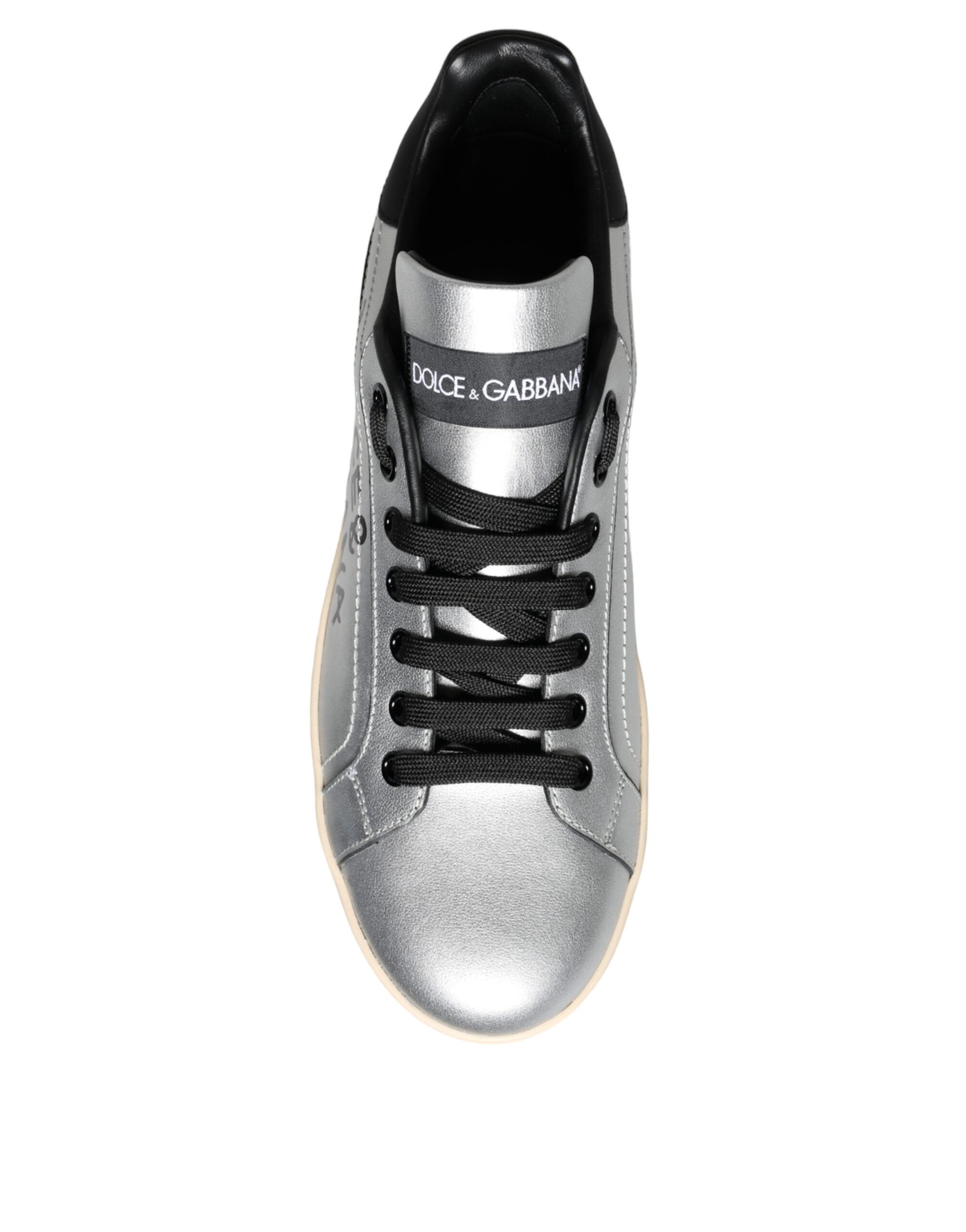 Dolce &amp; Gabbana Silber Portofino Kalbsleder Sneakers Schuhe