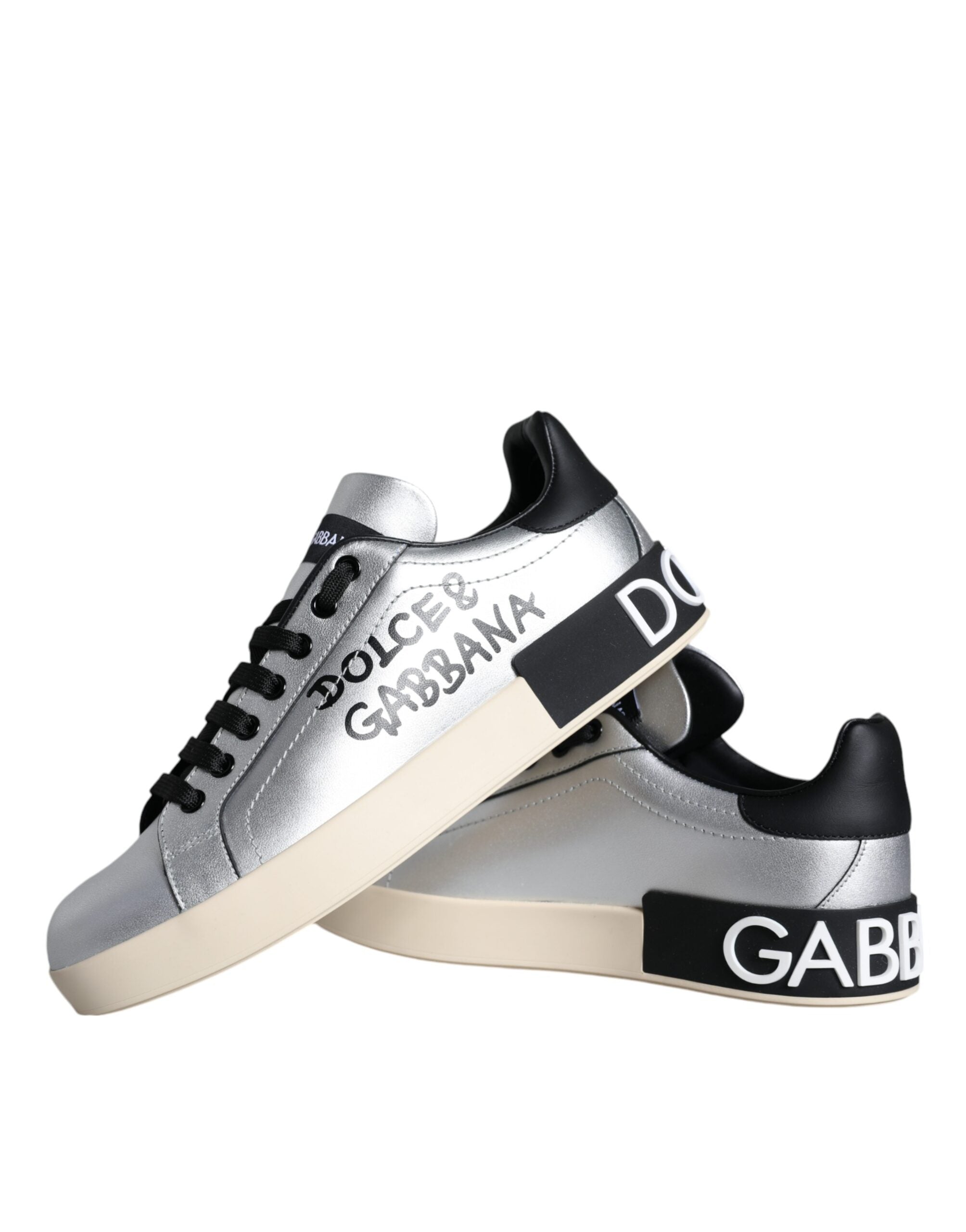 Dolce &amp; Gabbana Silber Portofino Kalbsleder Sneakers Schuhe
