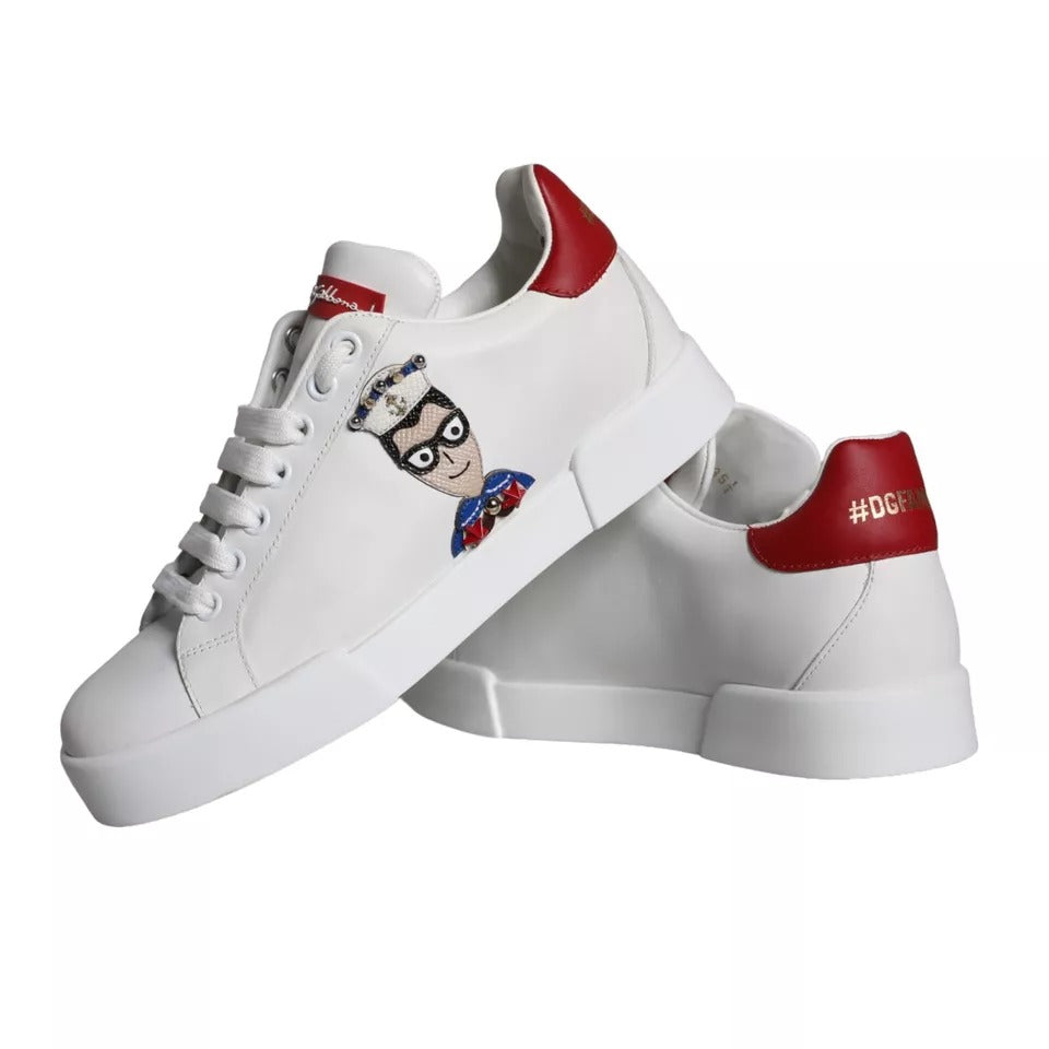 Dolce &amp; Gabbana – Portofino-Sneakers aus Kalbsnappaleder in Weiß mit Patch