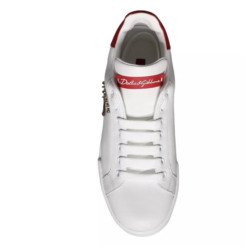 Dolce &amp; Gabbana – Portofino-Sneakers aus Kalbsnappaleder in Weiß mit Patch