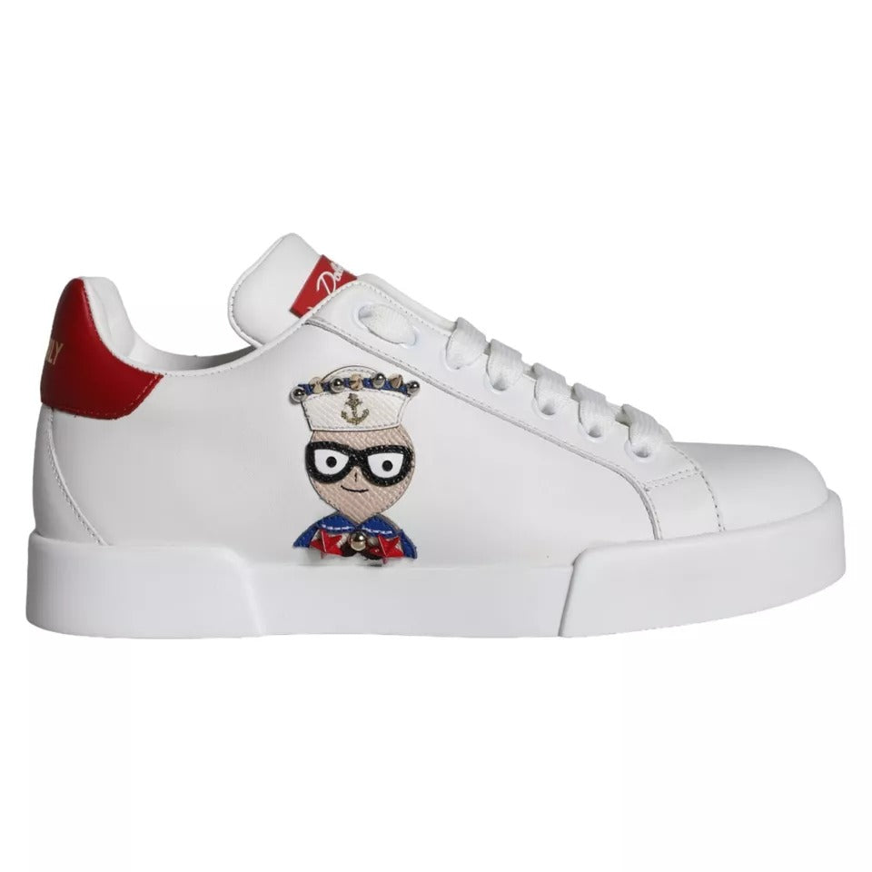 Dolce &amp; Gabbana – Portofino-Sneakers aus Kalbsnappaleder in Weiß mit Patch
