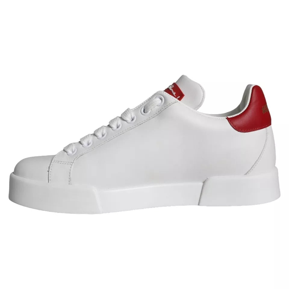 Dolce &amp; Gabbana – Portofino-Sneakers aus Kalbsnappaleder in Weiß mit Patch