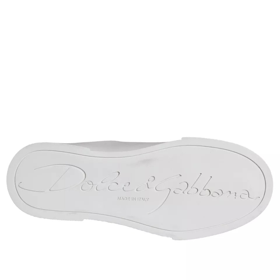 Dolce &amp; Gabbana – Portofino-Sneakers aus Kalbsnappaleder in Weiß mit Patch